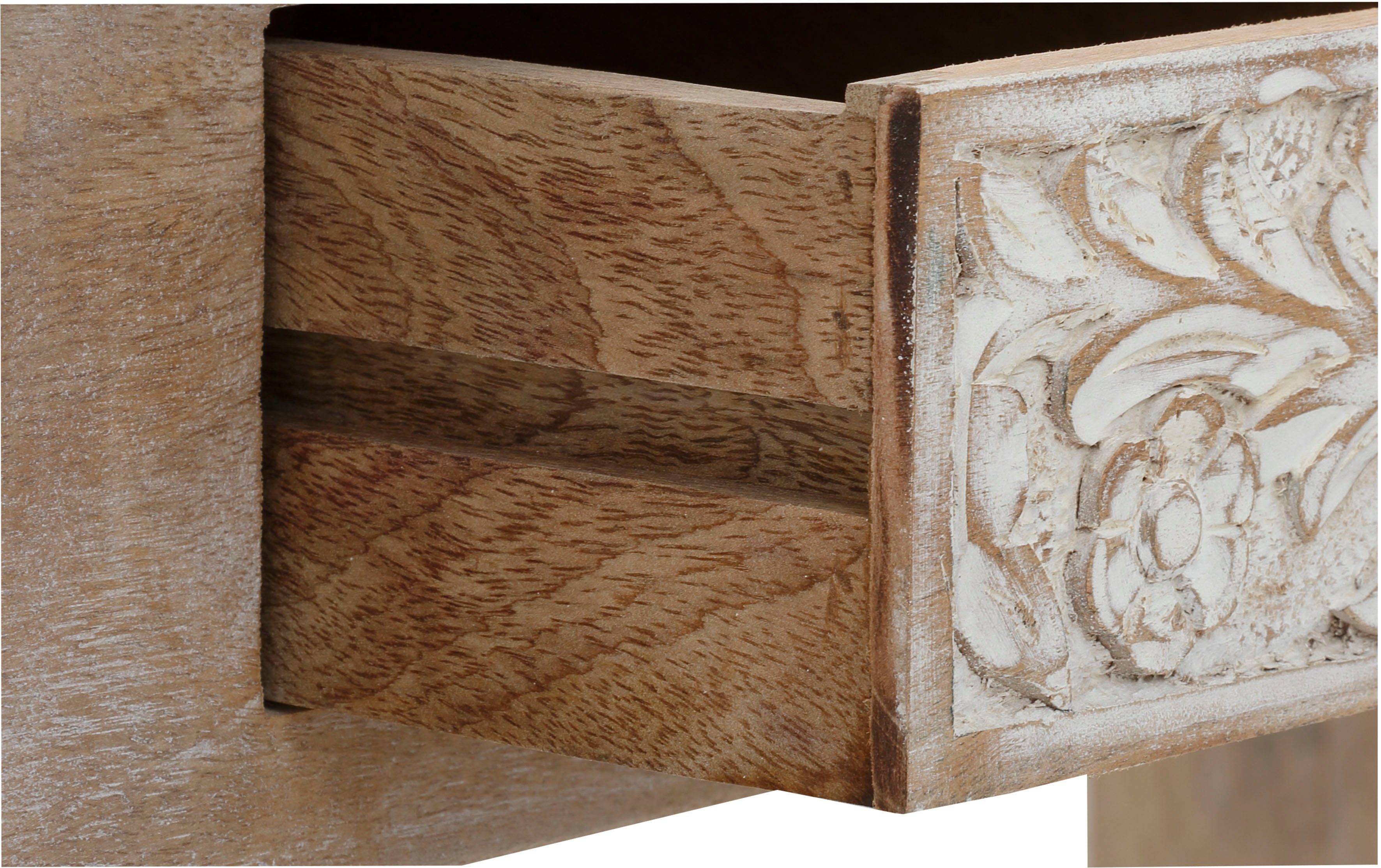 Home affaire Bureau Lavin Mangohout, met decoratief houtsnijwerk, met de hand gemaakt, breedte 111 cm