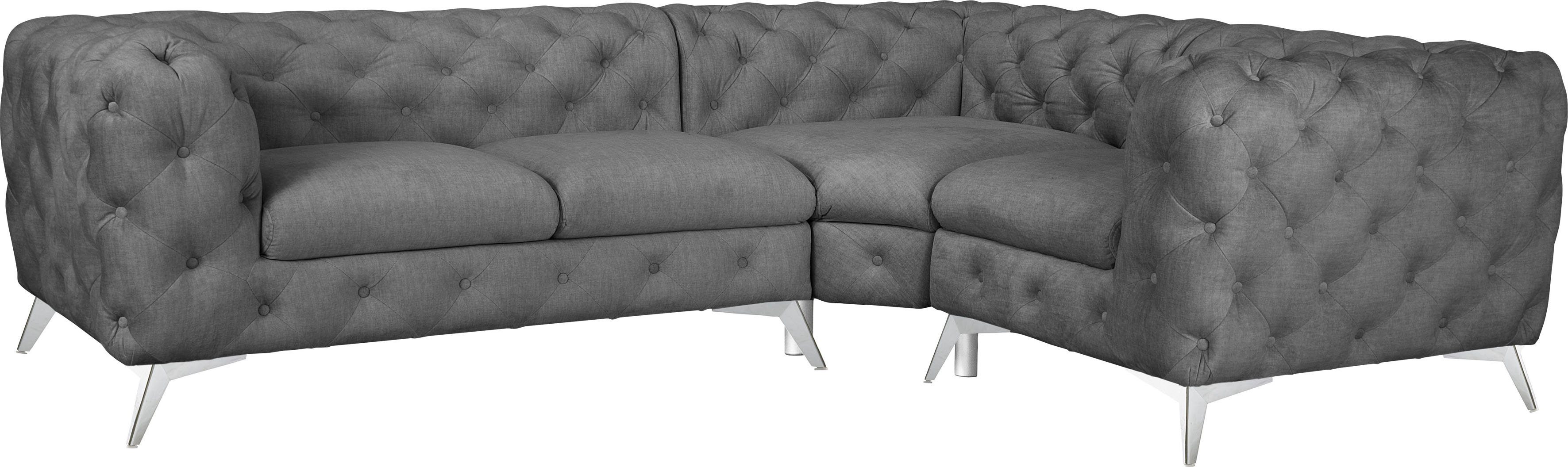 Leonique Chesterfield-bank Glynis L-vorm luxueuze capitonnage, moderne chesterfield look, kleur van de poten ter keuze