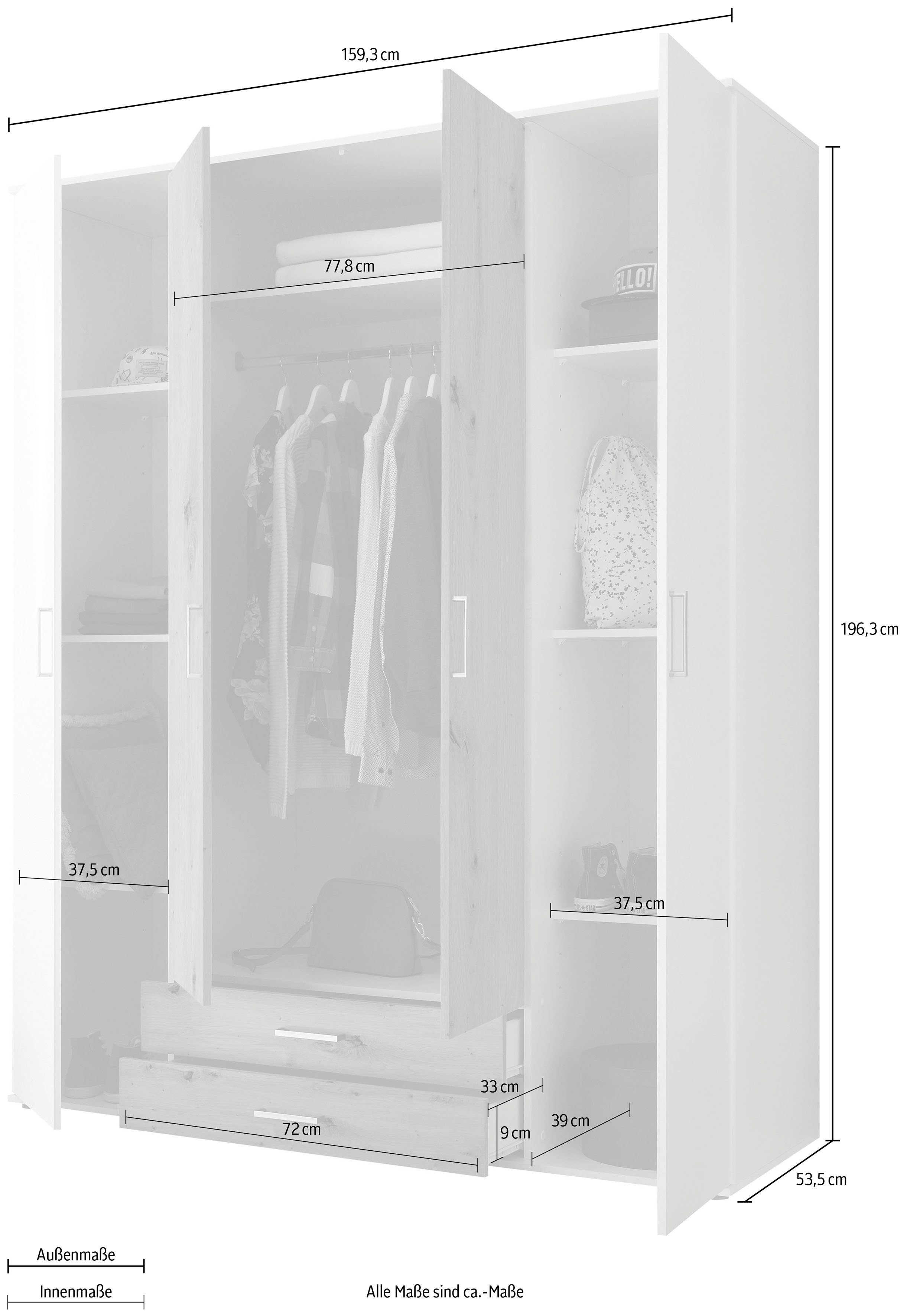 Schlafkontor Kledingkast Marburg bestseller kast garderobe met lades Slaapkamerkast in topkwaliteit, in 2 breedtes
