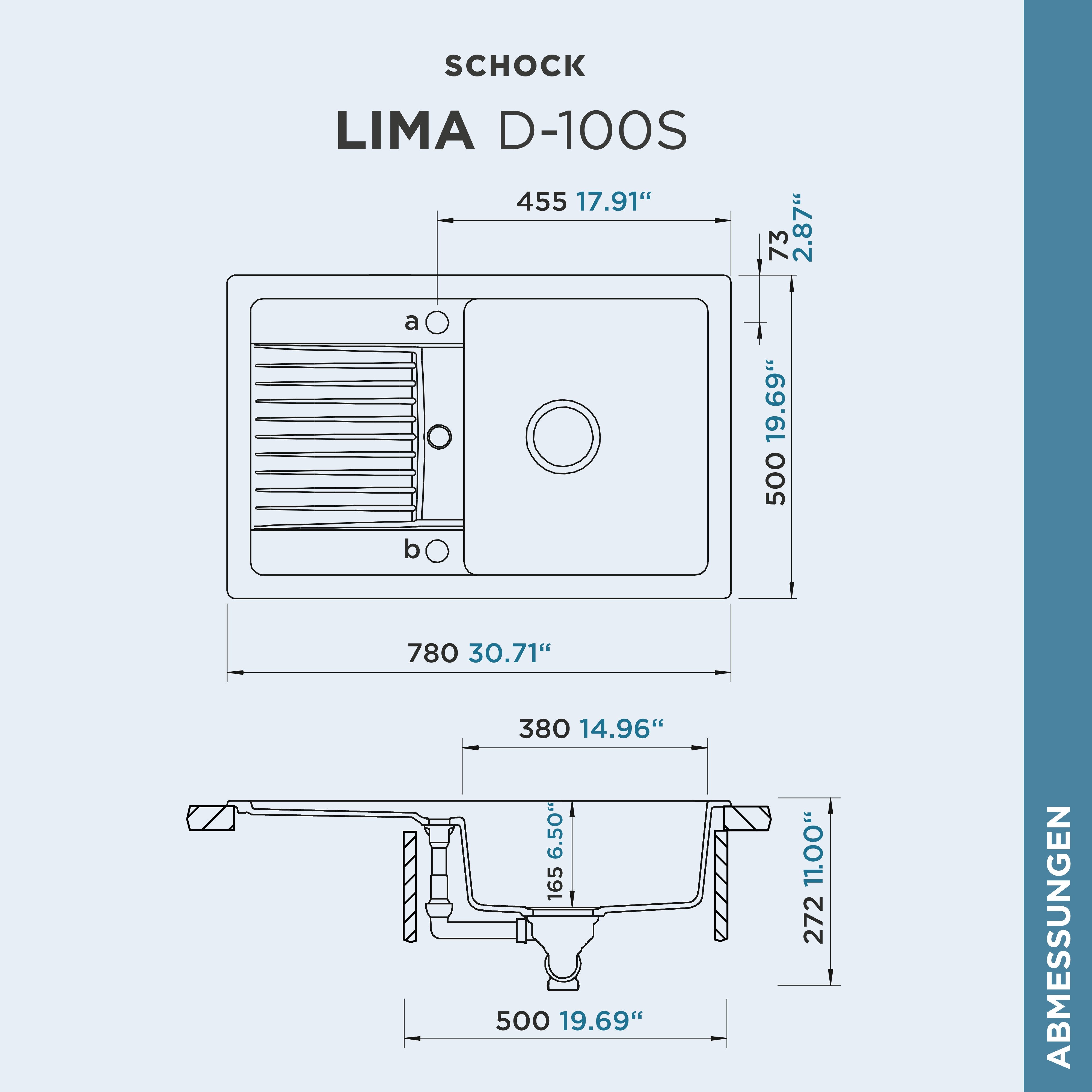 Schock Granieten spoelbak Lima D-100S 78/50 cm, opzetgootsteen