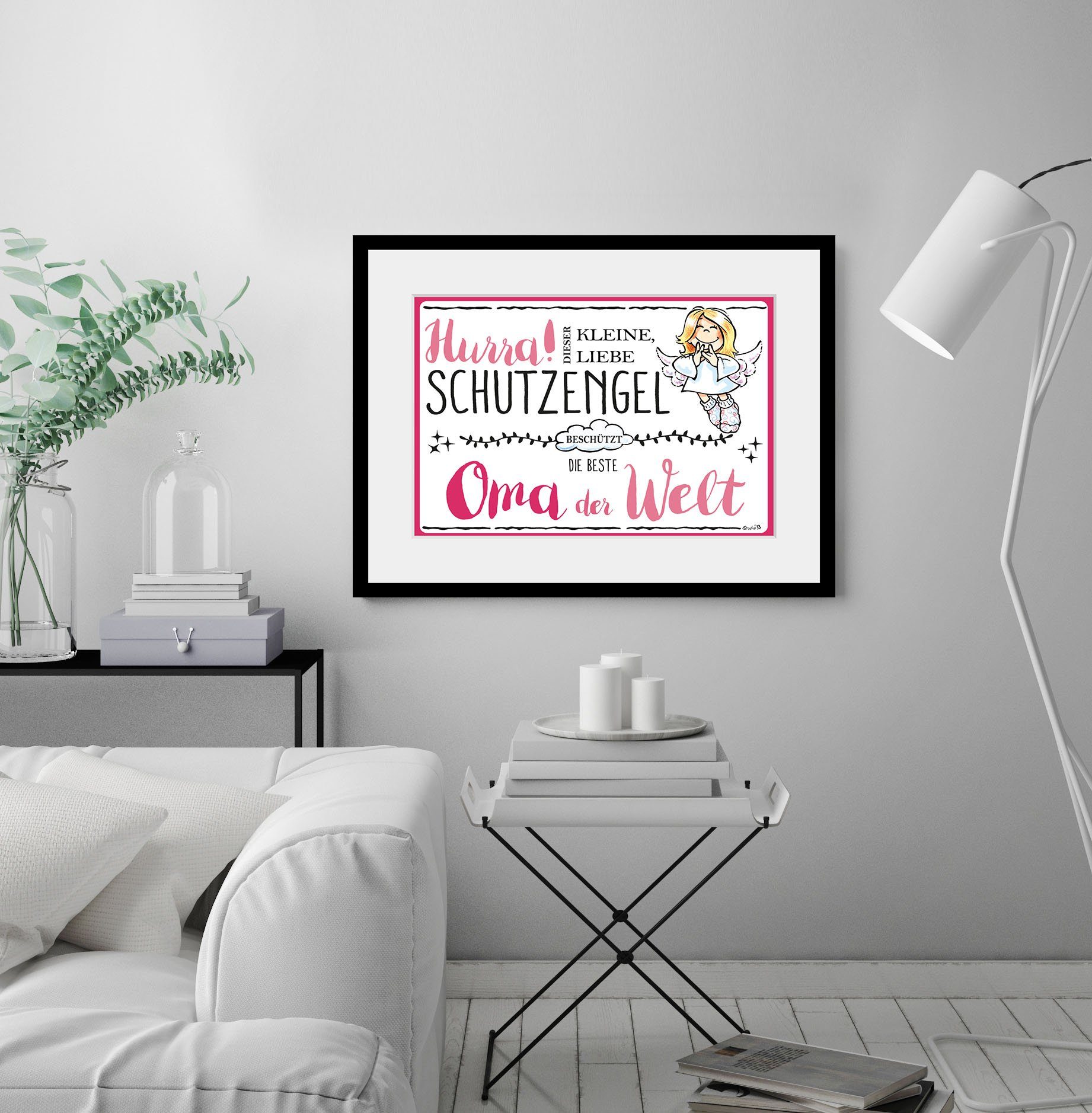queence Wanddecoratie Beschermengel oma HD premium posterdruk incl. houten lijst (1 stuk)