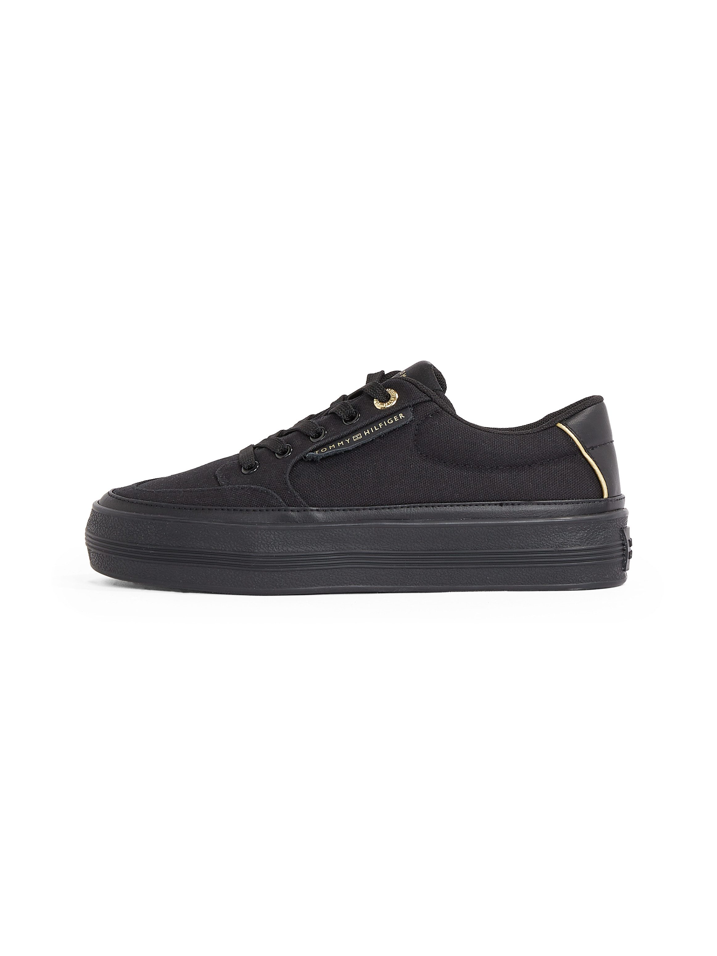 Tommy Hilfiger Plateausneakers ESSENTIAL VULC TEXTILE SNEAKER , vrijetijdsschoen, lage schoen, veterschoen met gouden details