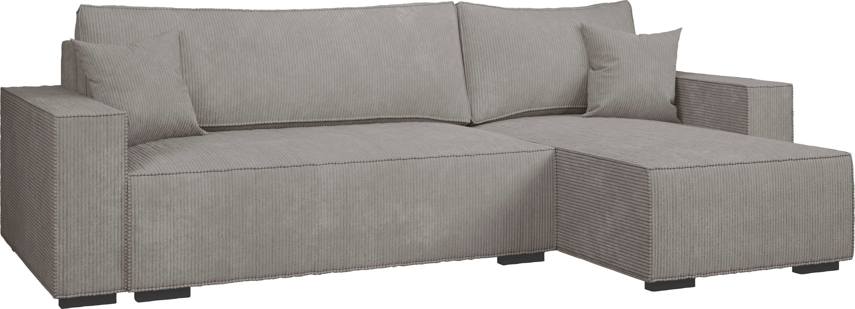 INOSIGN Hoekbank Winton ribfluwelen bank/slaapbank 253 cm Ribfluweel, omkeerbare recamiere, slaapfunctie (130/208 cm), bedbox