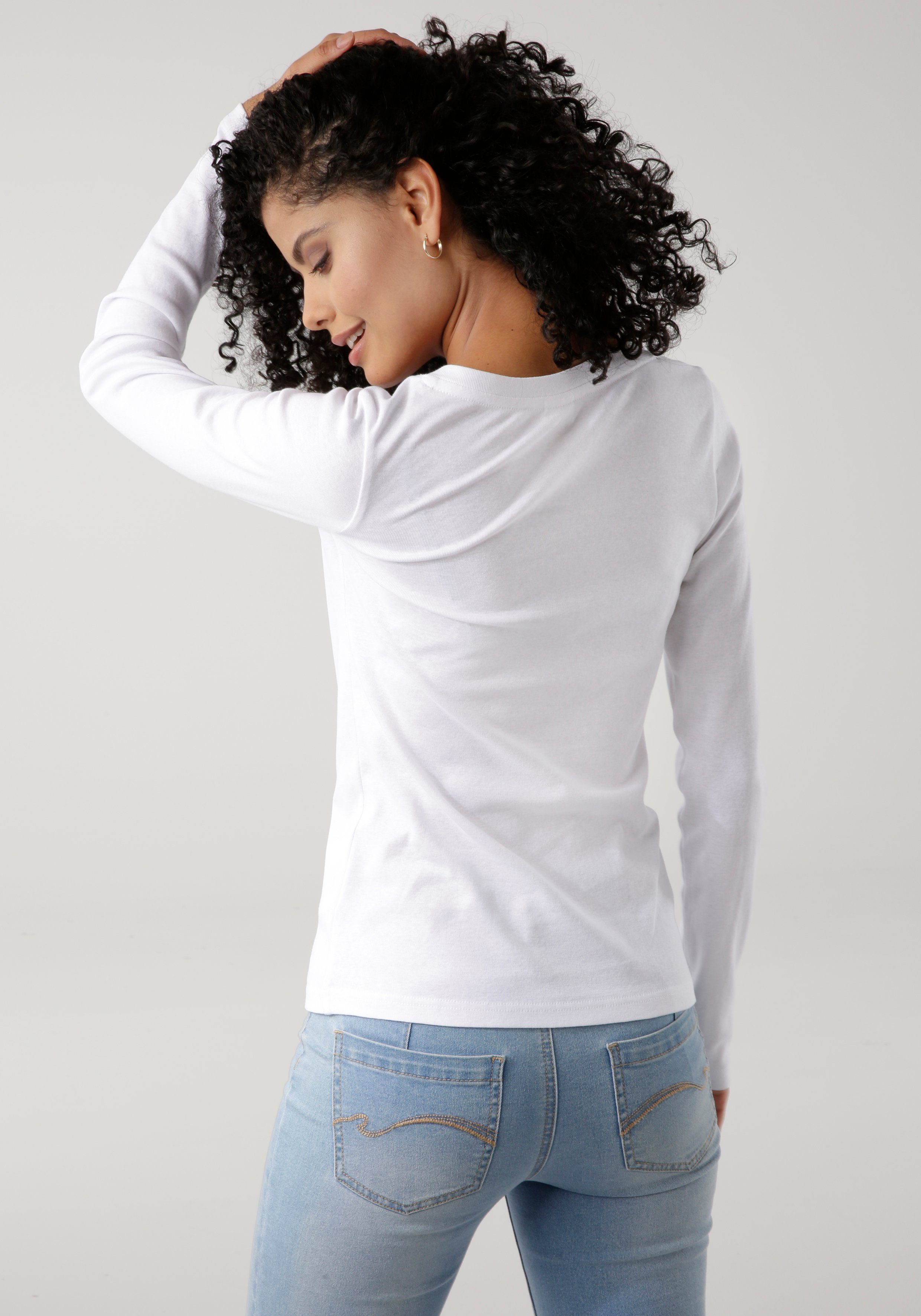 KangaROOS Shirt met lange mouwen oprolbare mouwen, figuurvolgende snit, met logoprint