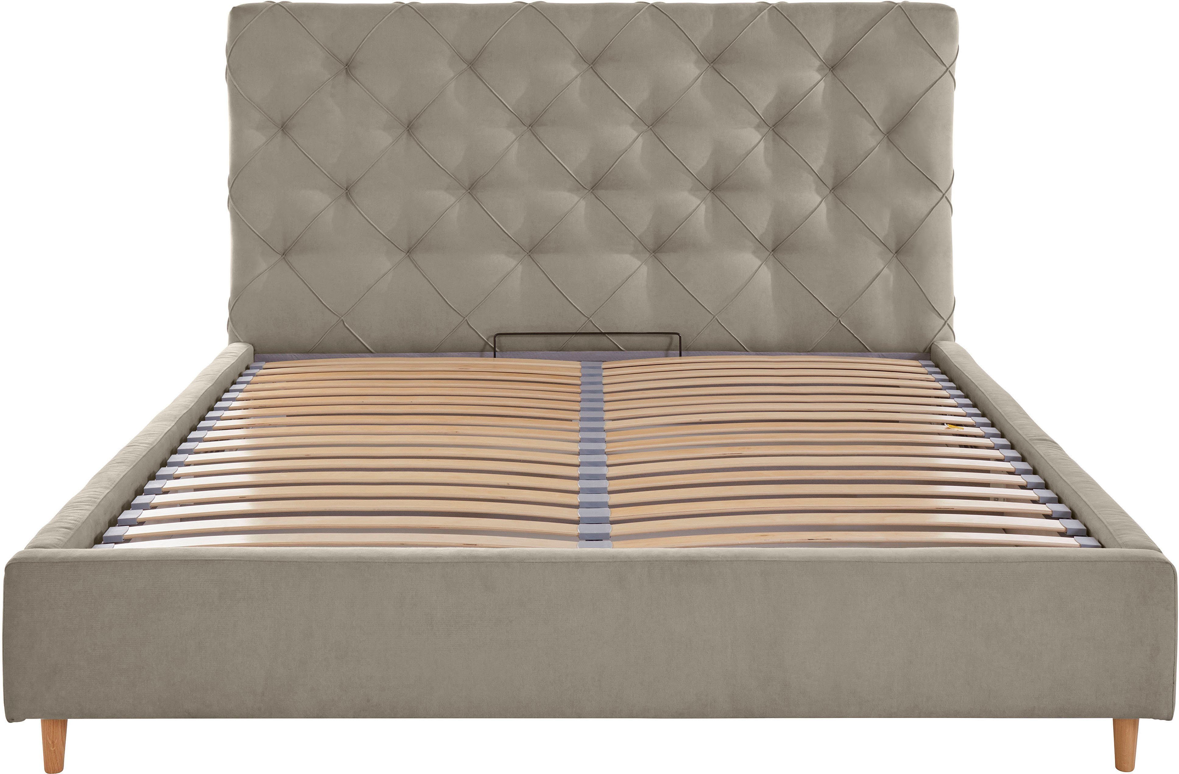 Leonique Gestoffeerd bed LOUANNE met mooie capitonnage aan de achterkant, met bedkist
