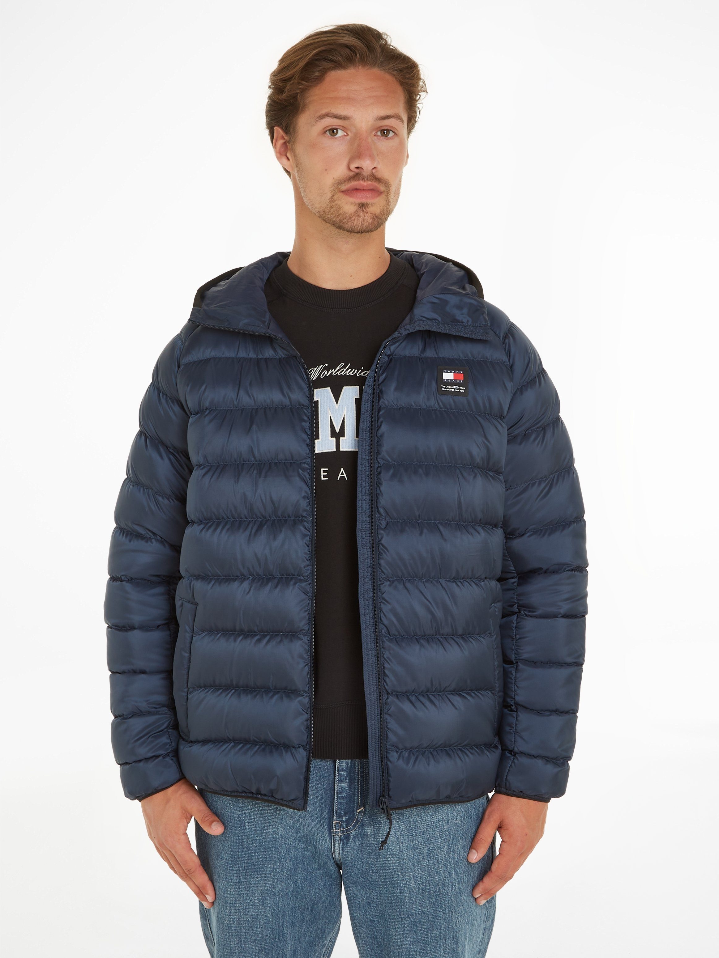 TOMMY JEANS Donsjack TJM HOODED LT DOWN JACKET EXT met capuchon en geïntegreerde staande kraag