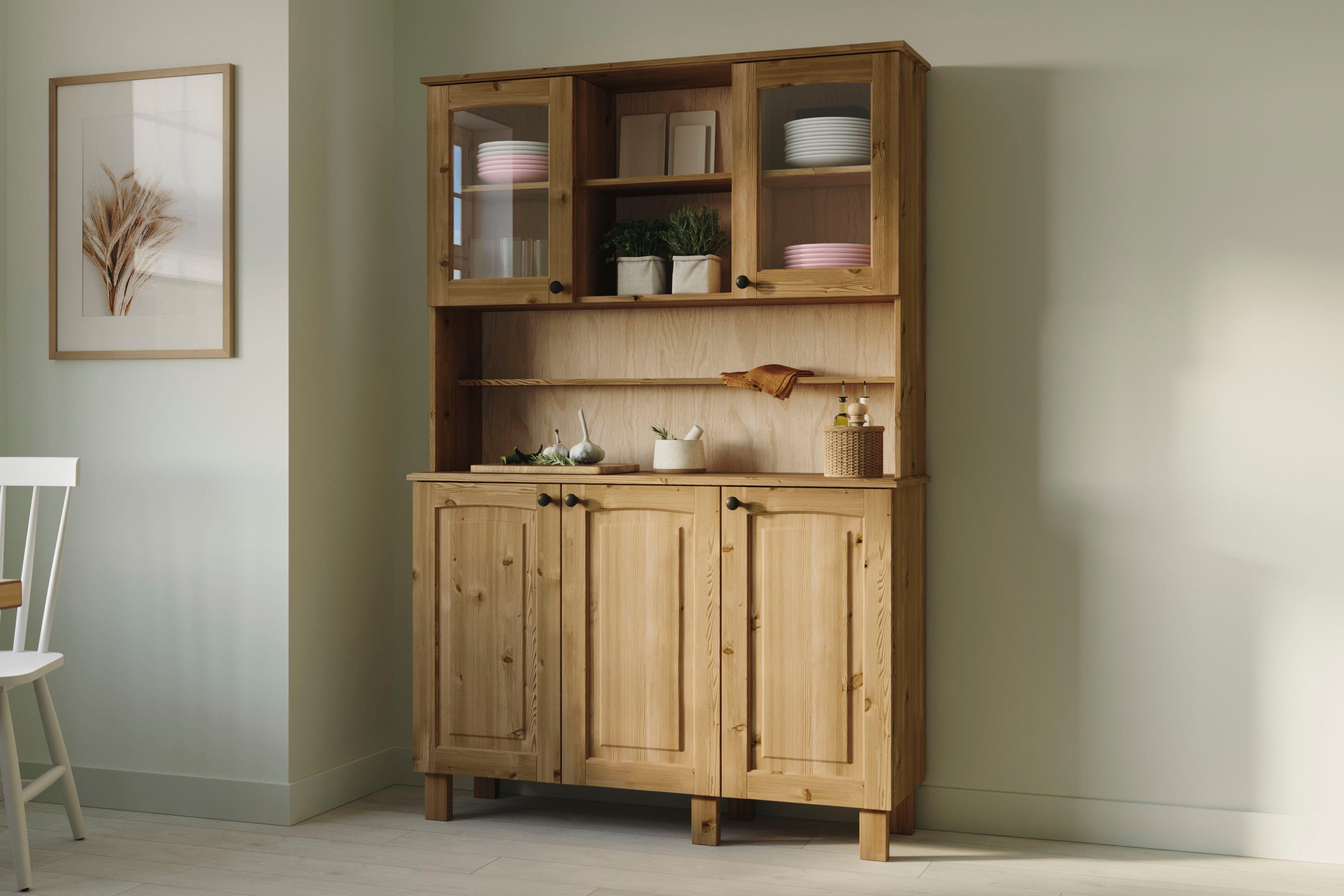 Kochstation Keukenbuffet KS-Osby Massief grenen, breedte 120 cm, 5 deuren (1 stuk)