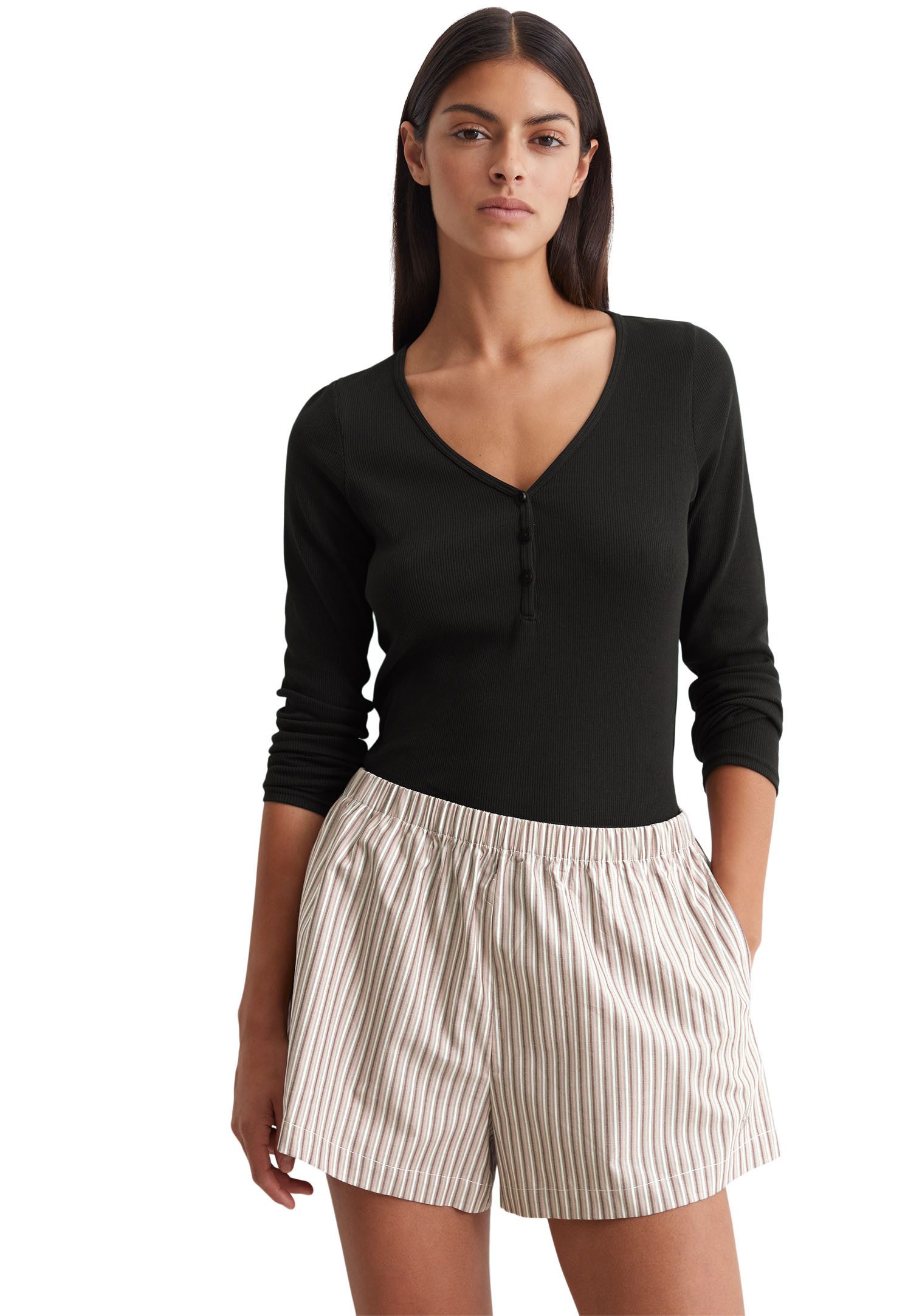 Marc O'Polo Shortama Mix & Match Cotton-Woven met stijlvol streepdesign (2-delig) dames shortama's maat M grijs