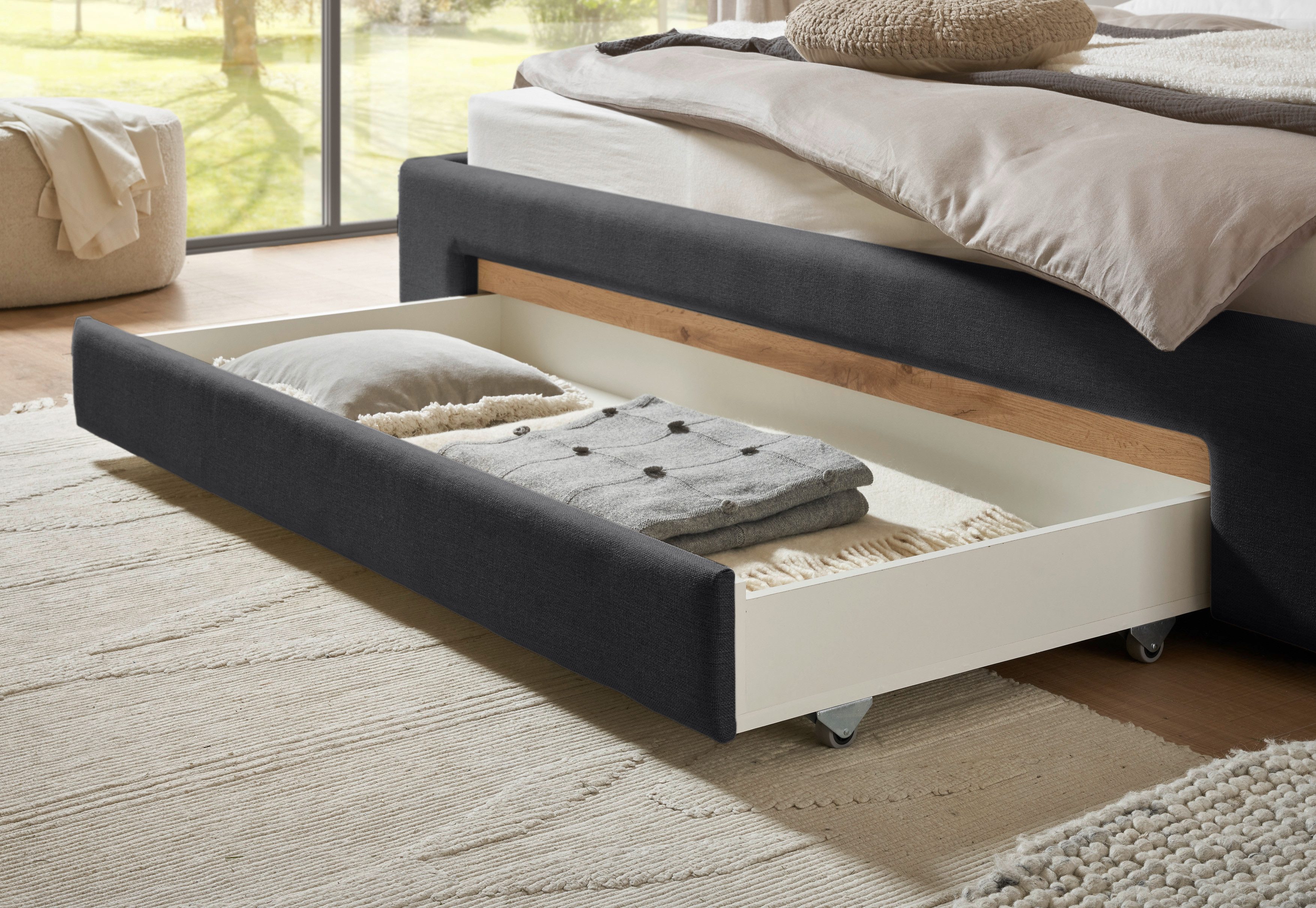 INOSIGN Gestoffeerd bed CiTY/GiRON, bedframe met bedlade, gestoffeerd opbergbed met hondenbed of opberglade, bekleding van corduroy of linnenlook