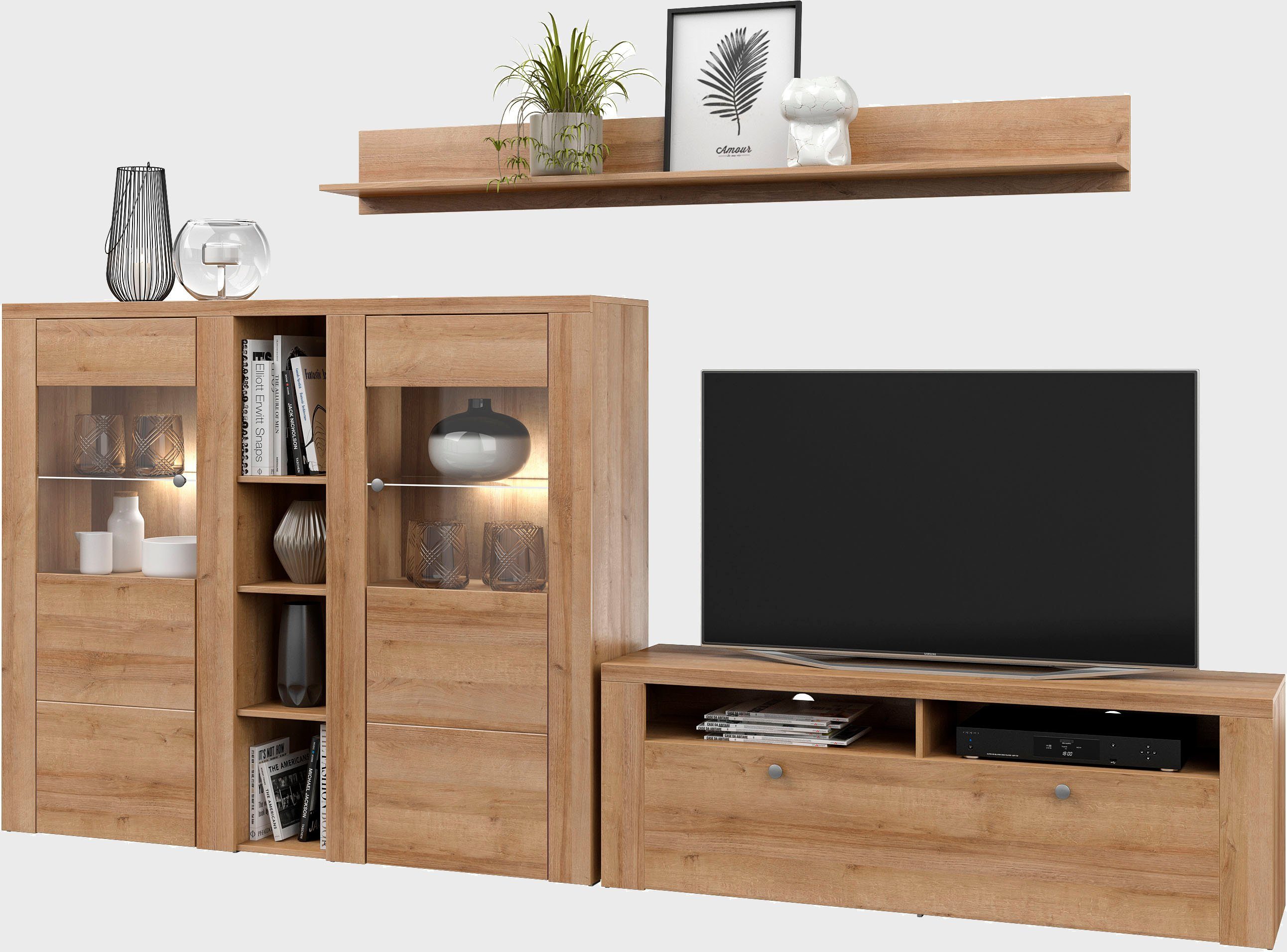 Home affaire Wandmeubel Larona, Woonwand, 3-delig set, bestaande uit 1 tv-kast, 1 hoge kast, 1 wandplank (3 stuks)