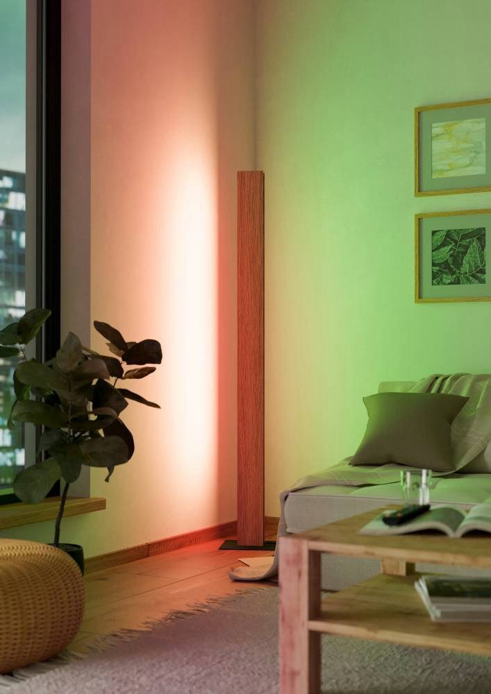 EGLO Staande lamp ANCHORENA-Z vloerlamp, hout, ZigBee 3.0, disco-modus, lamp Timer, app / spraakbesturing Alexa, 150 cm, excl. afstandsbediening (1 stuk)