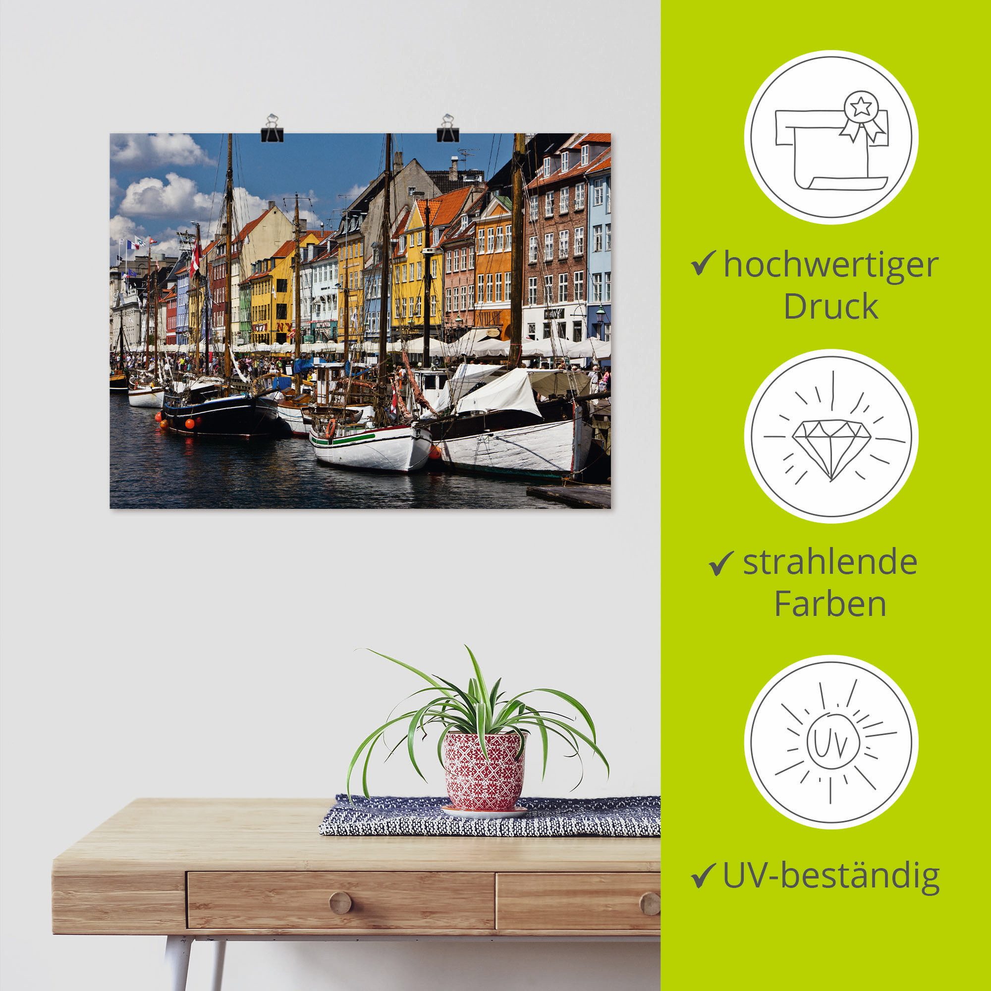 Artland Poster Oude haven in Kopenhagen 2 als artprint van aluminium, artprint op linnen, muursticker of poster in verschillende maten