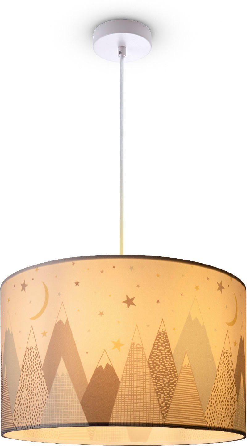 Paco Home Hanglamp Hugo Cosmo Pendellamp kinderkamer aan plafond stof lampenkap rond bergen sterren