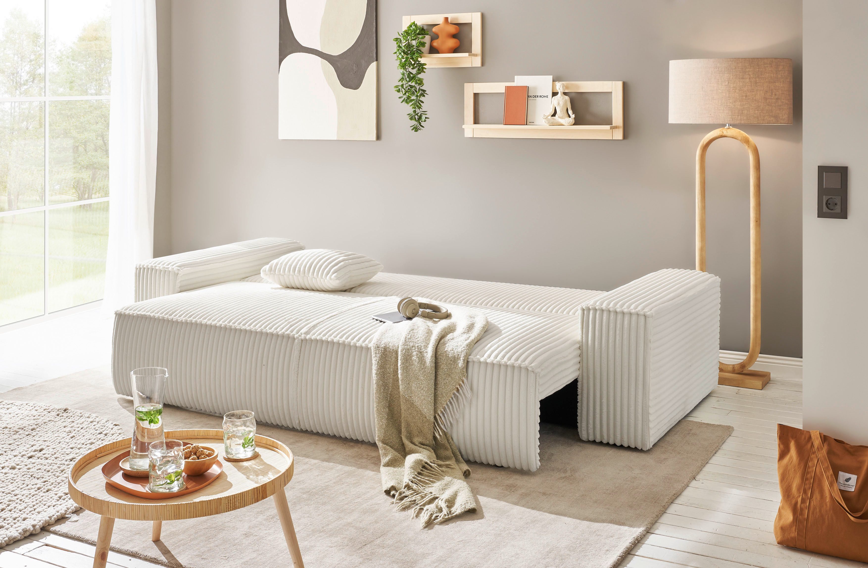 andas 3-zitsbank FINNLEY slaapbank 257 cm, slaapfunctie met bedlade (200/136cm)