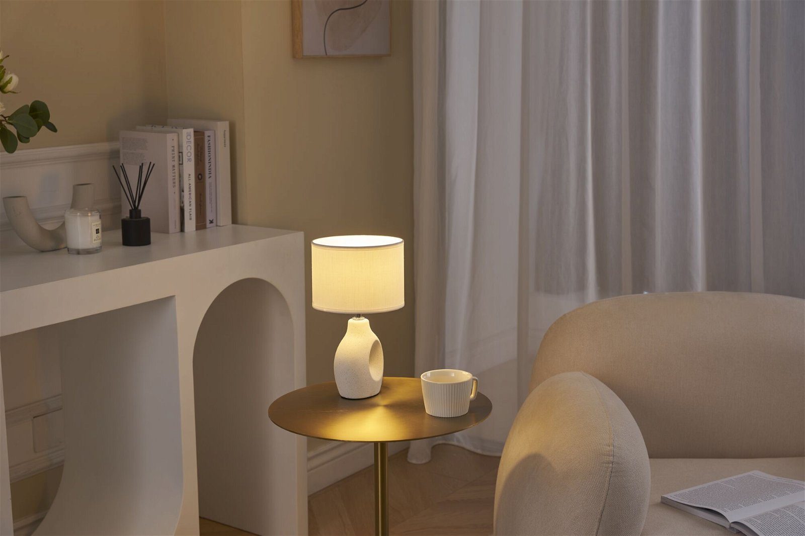 Pauleen Tafellamp Pure Crush max20W wit/beige 230V stof/keramiek