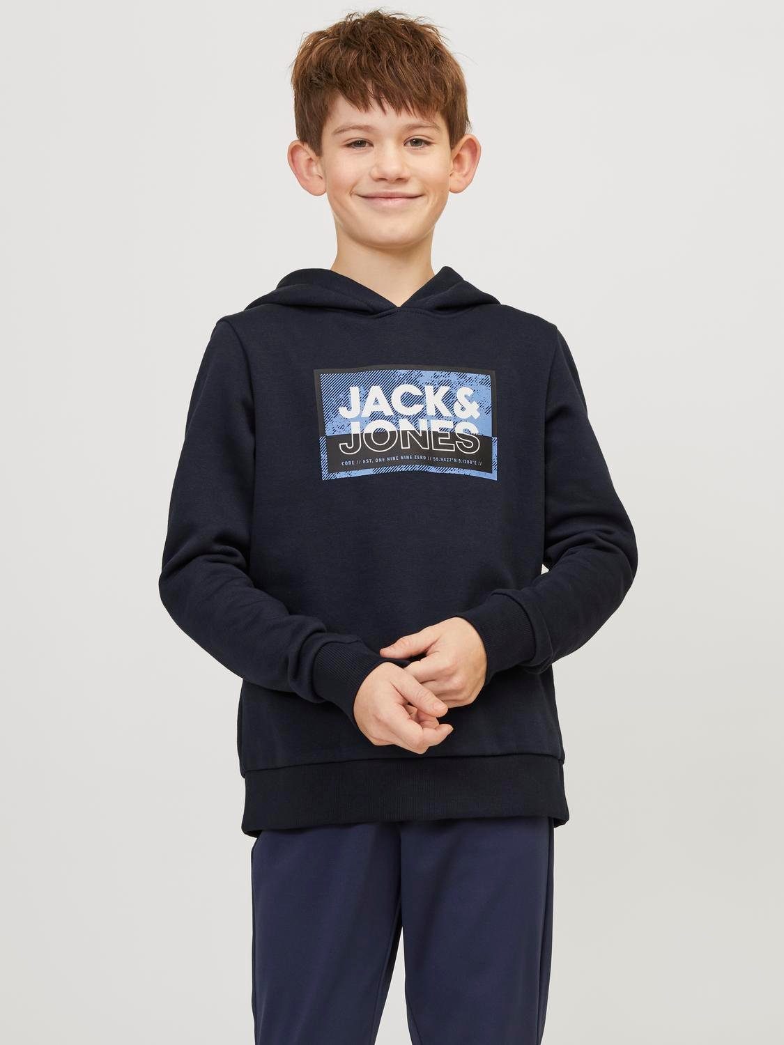 Jack & jones JUNIOR hoodie JCOLOGAN met logo donkerblauw Sweater Logo 152