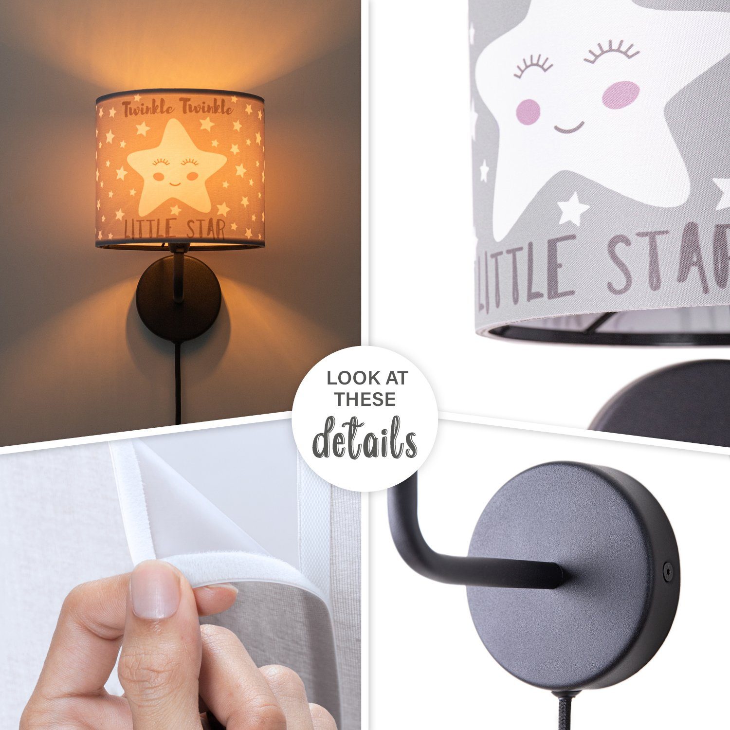 Paco Home Wandlamp Aleyna 105 Kinderlamp babykamer kinderkamer âˆ…18cm sterren kabel 3m E14