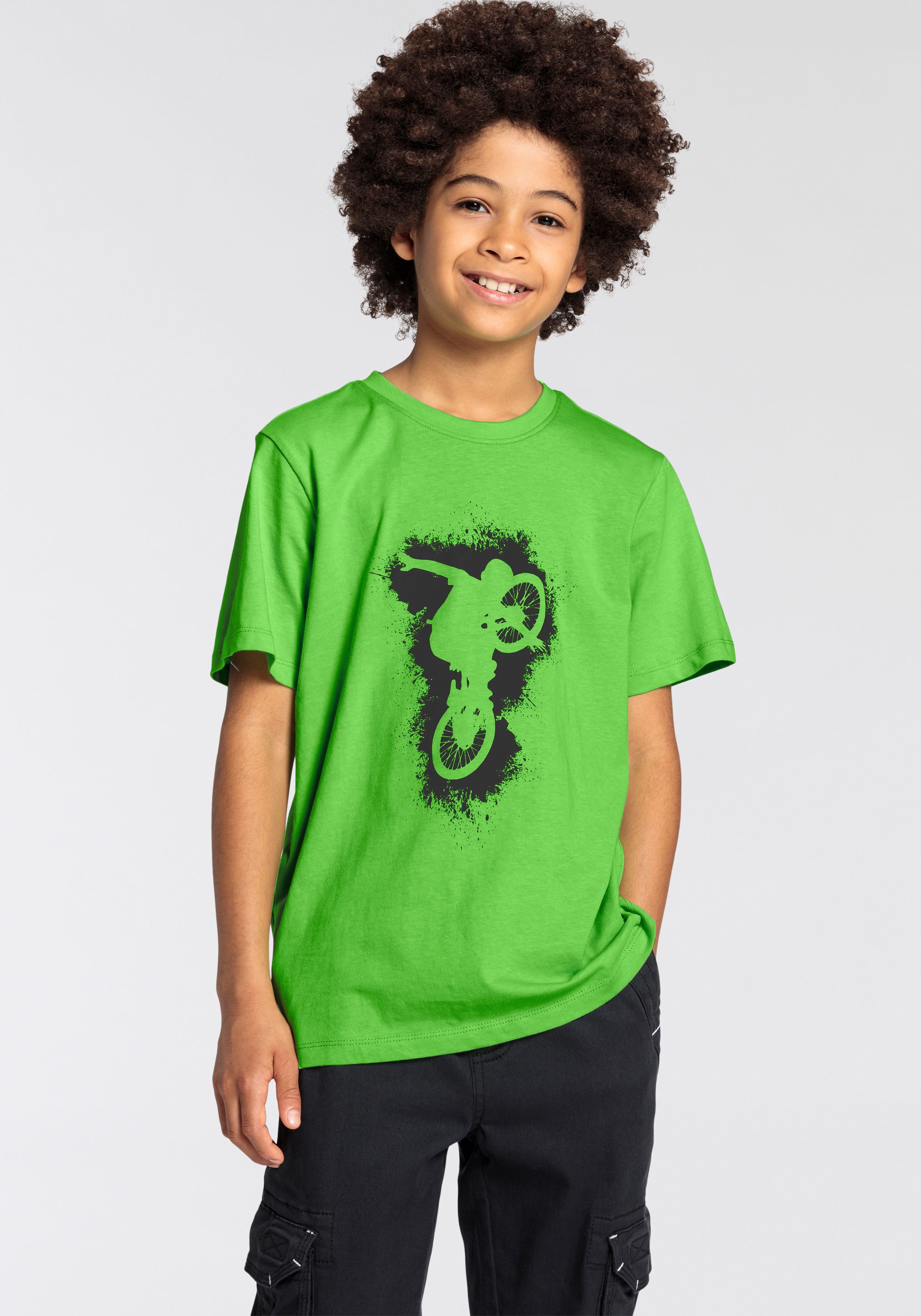 KIDSWORLD T-shirt Voor jongens Korte mouwen, basic pasvorm, met stijlvolle print, ronde hals jongens t-shirts maat 140/146 groen