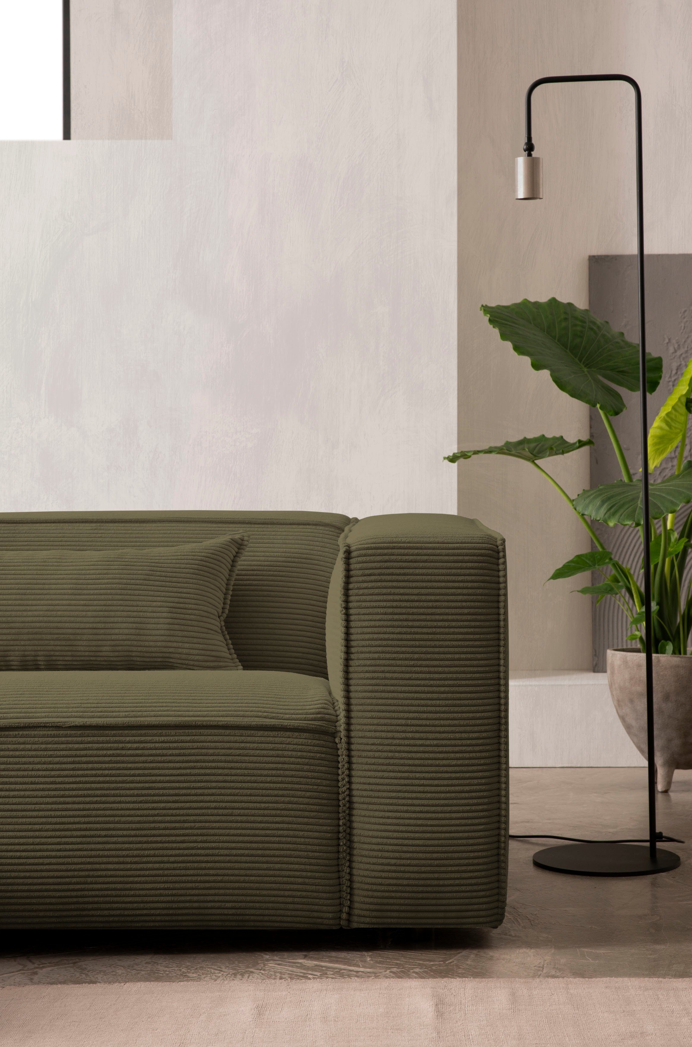 LeGer Home by Lena Gercke Hoekbank PIARA met biesnaad in cord of linnenlook, moderne bank in L-vorm keuze ottomaan rechts/links, zwarte voeten, comfortabel zitcomfort