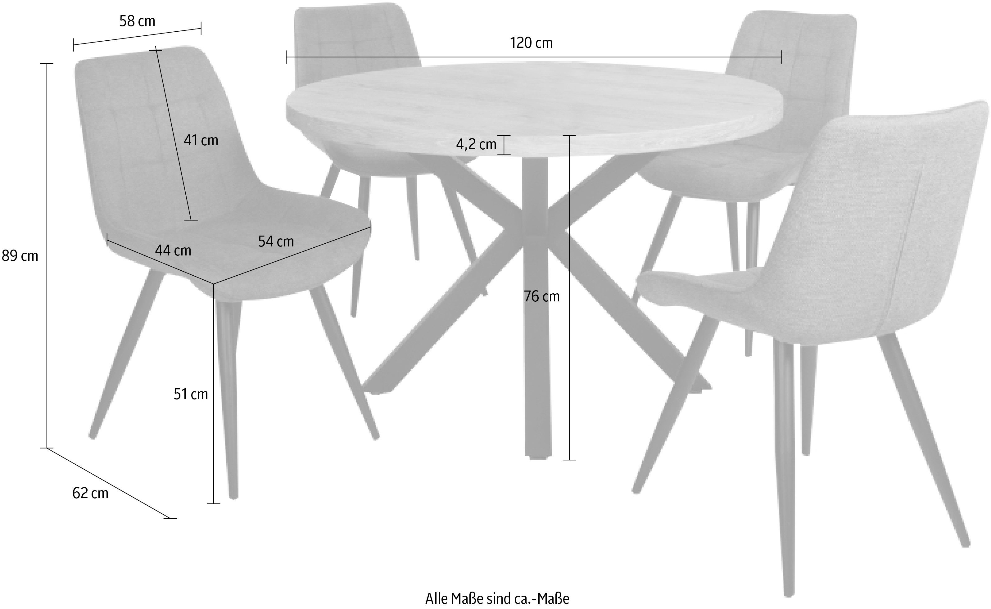 Duo Collection Eethoek Eetkamergroep Damira & Iris Ø 120 cm, massief metalen frame, tot 100 kg belastbaar (set, 5-delig)