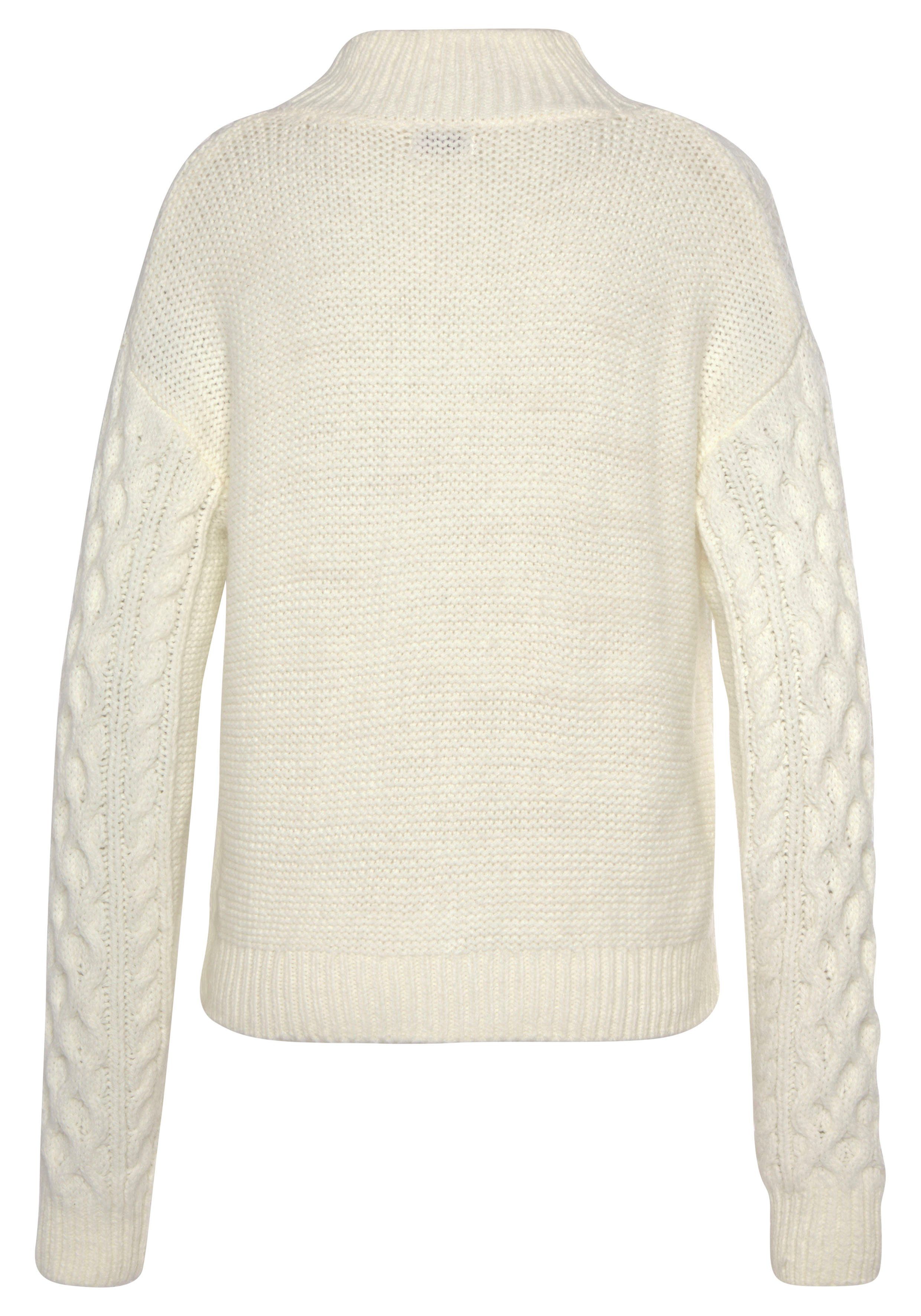 Buffalo Trui met staande kraag met kabelpatroon, wintertrui, basic