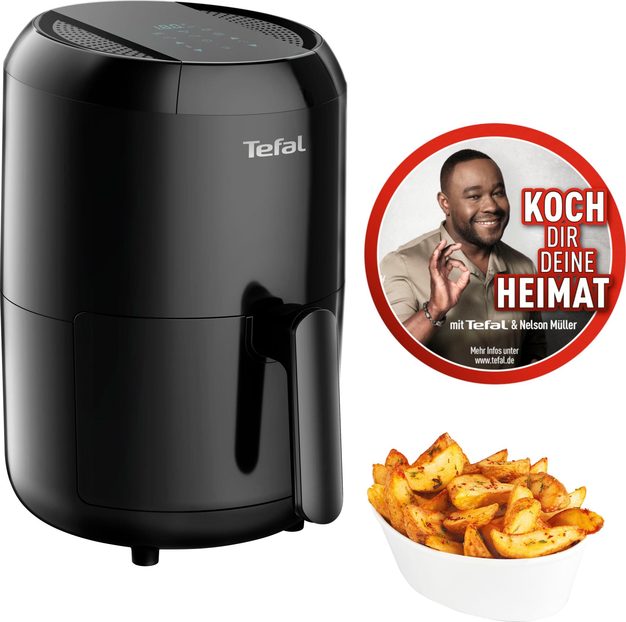 Tefal Airfryer EY3018 Easy Fry Compact Capaciteit: 1,6L, 6 kookprogramma's, timer, gezond zonder vet/olie, EY3018