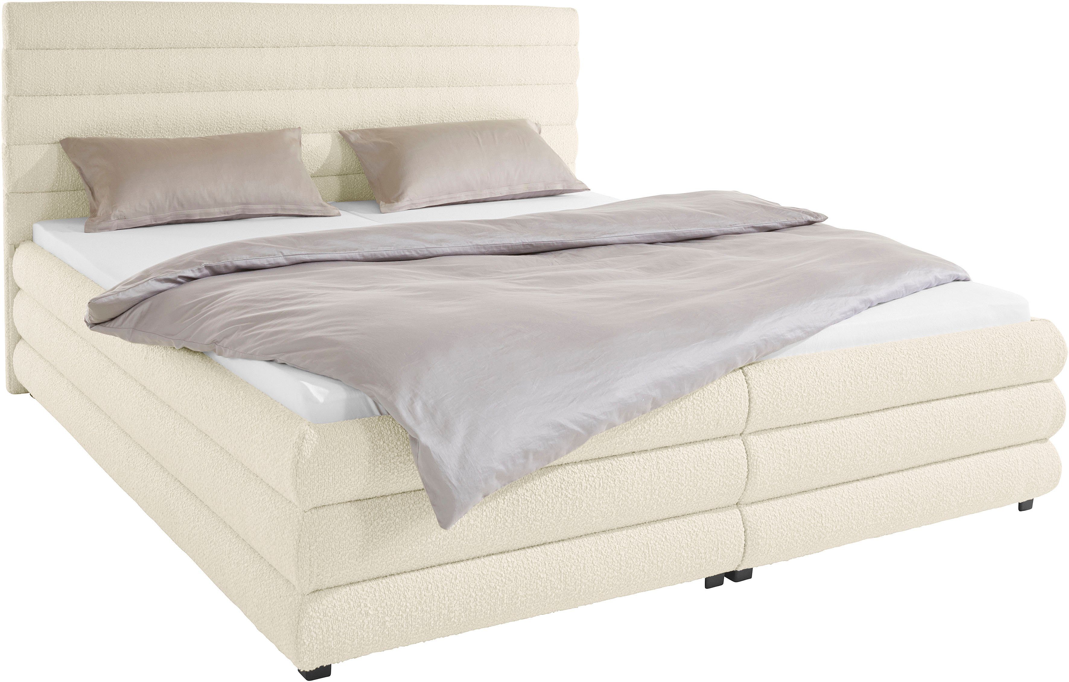 LeGer Home by Lena Gercke Gestoffeerd bed Maylis bouclé naar keuze met en zonder matras en lattenbodem, ook in 200 cm breedte