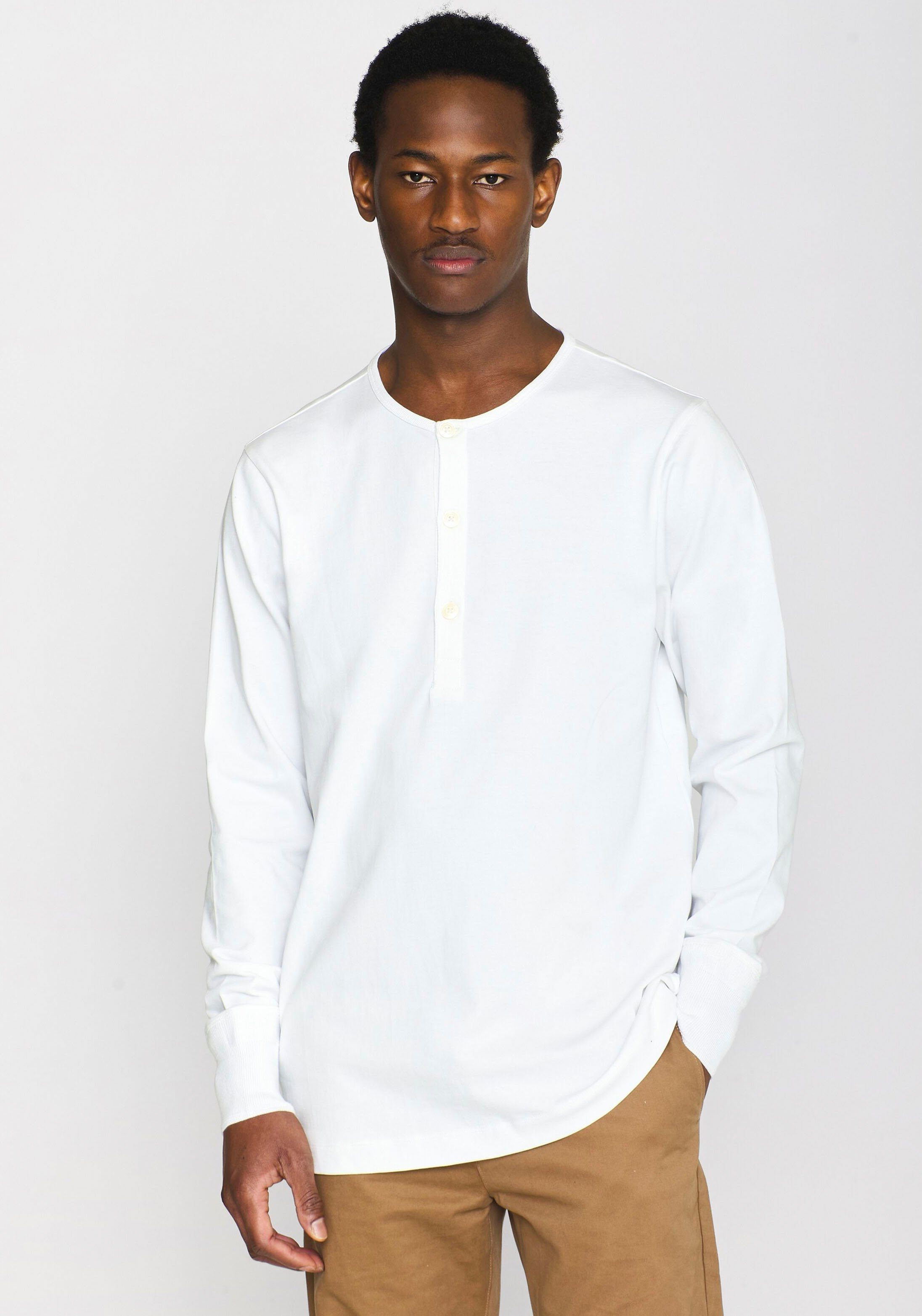 KnowledgeCotton Apparel Longsleeve Henley met labeling op borsthoogte