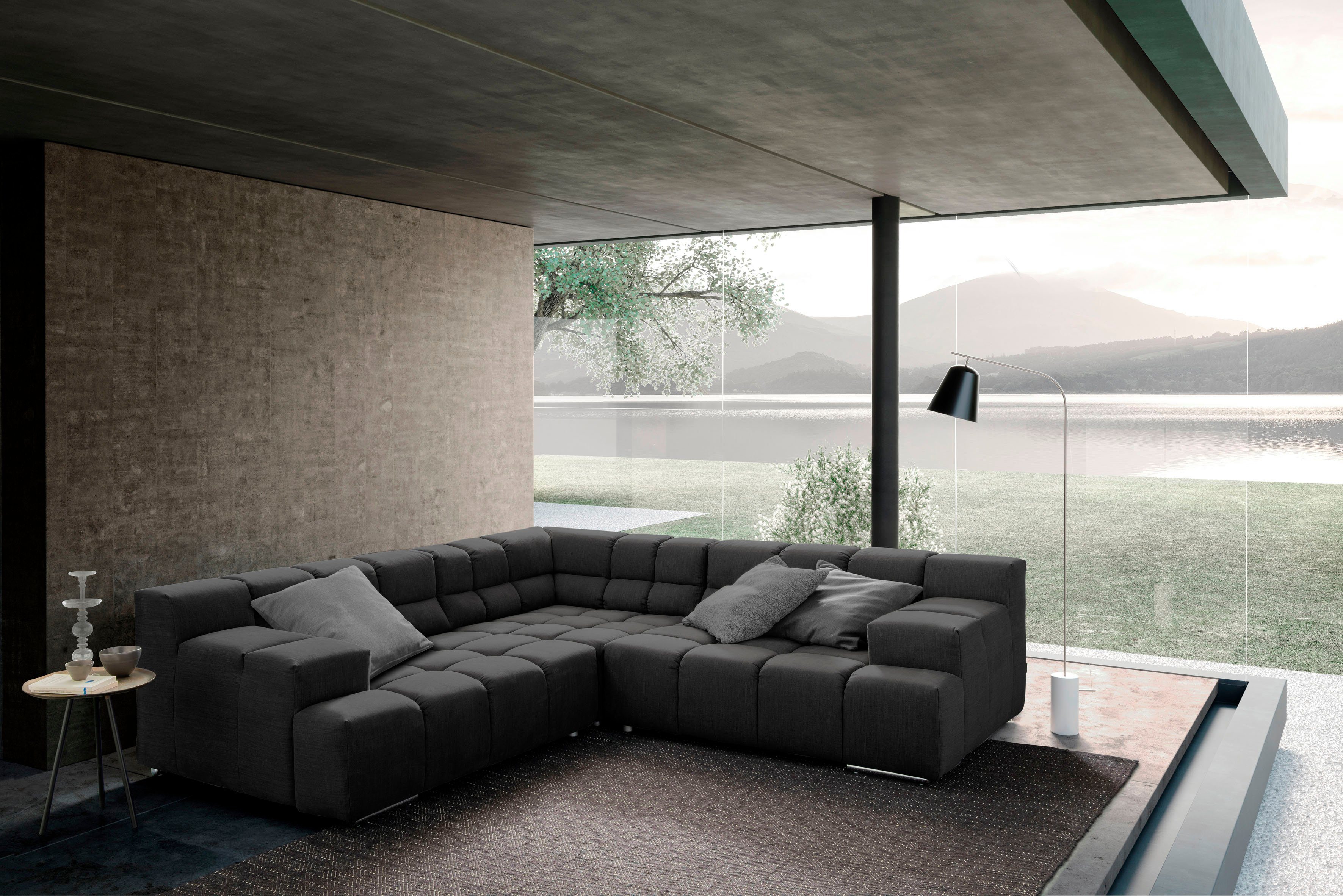 designwerk Hoekbank Temple L-vorm, geweldig ontwerpsofa met zitdiepteverstelling voor meer zitcomfort, gelijkbenig