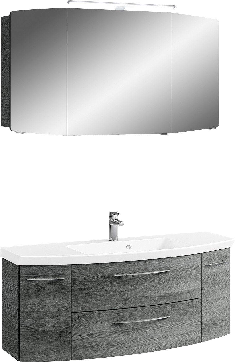Saphir Badkamerserie Cassca sprint 2-delig mineraalmarmeren wastafel met led-spiegelkast (2-delig) badmeubelsets grijs