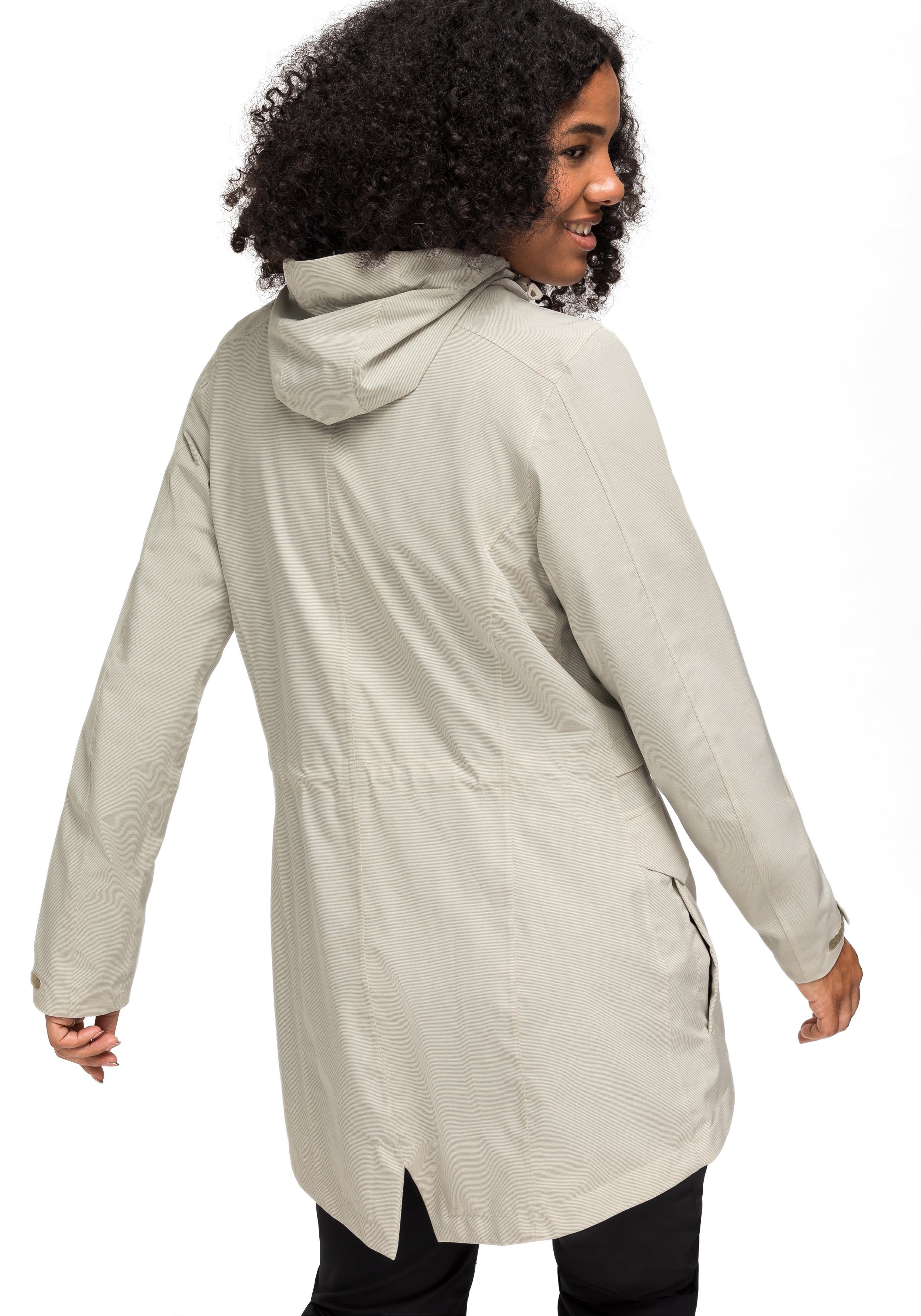 Maier Sports Outdoorjack Echaz Coat W lange dames wandeljas met capuchon, waterdichte mantel
