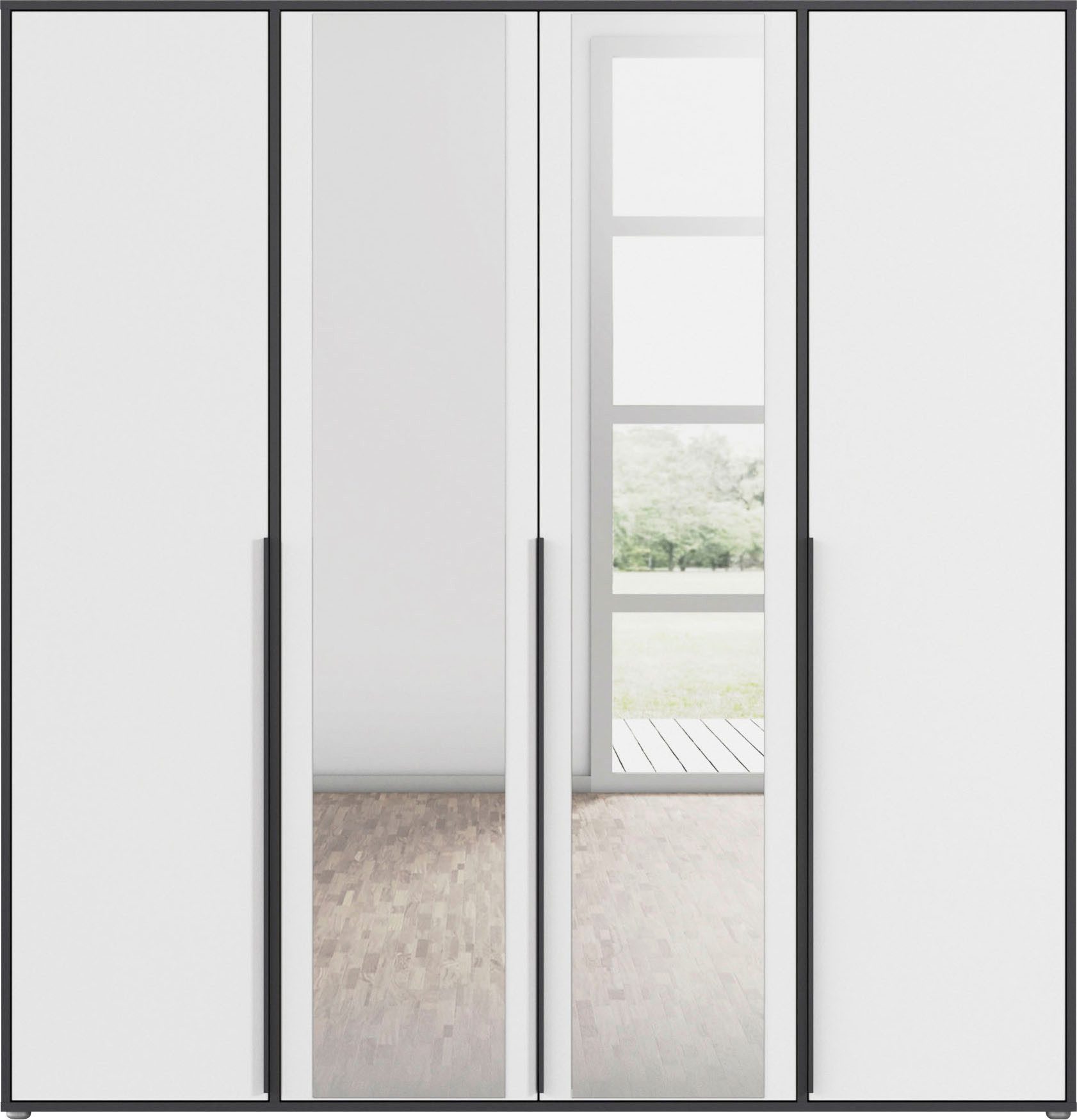 rauch Draaideurkast Kledingkast Kast Garderobe Wasmand NAGATA met Spiegel und modernen stangengriffen in graumetallic topseller made in germany