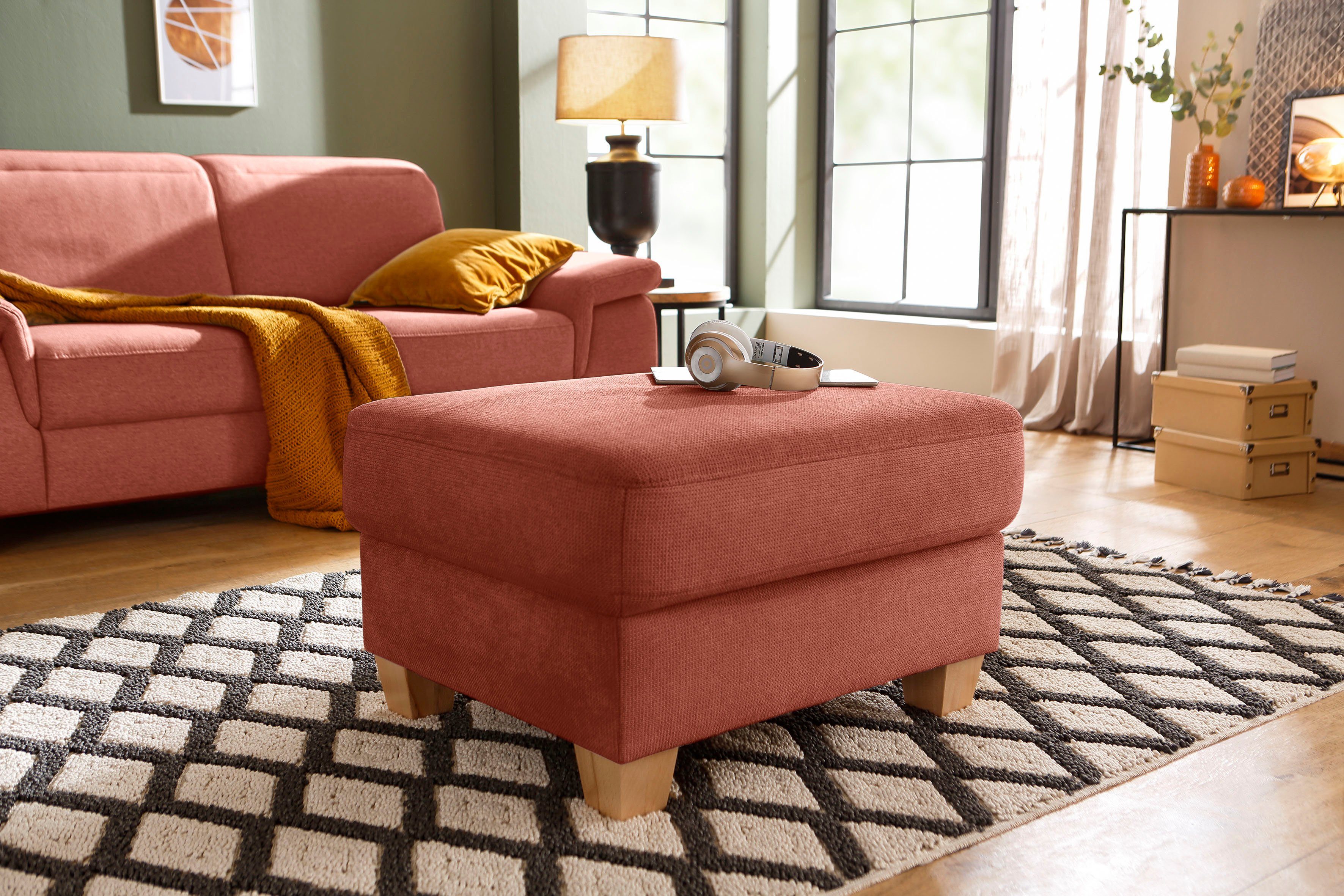Home affaire Hocker Dalia met bergruimte, binnenveringsinterieur passend bij de "dalia"-serie hockers maat Luxe-microvezel zacht oranje