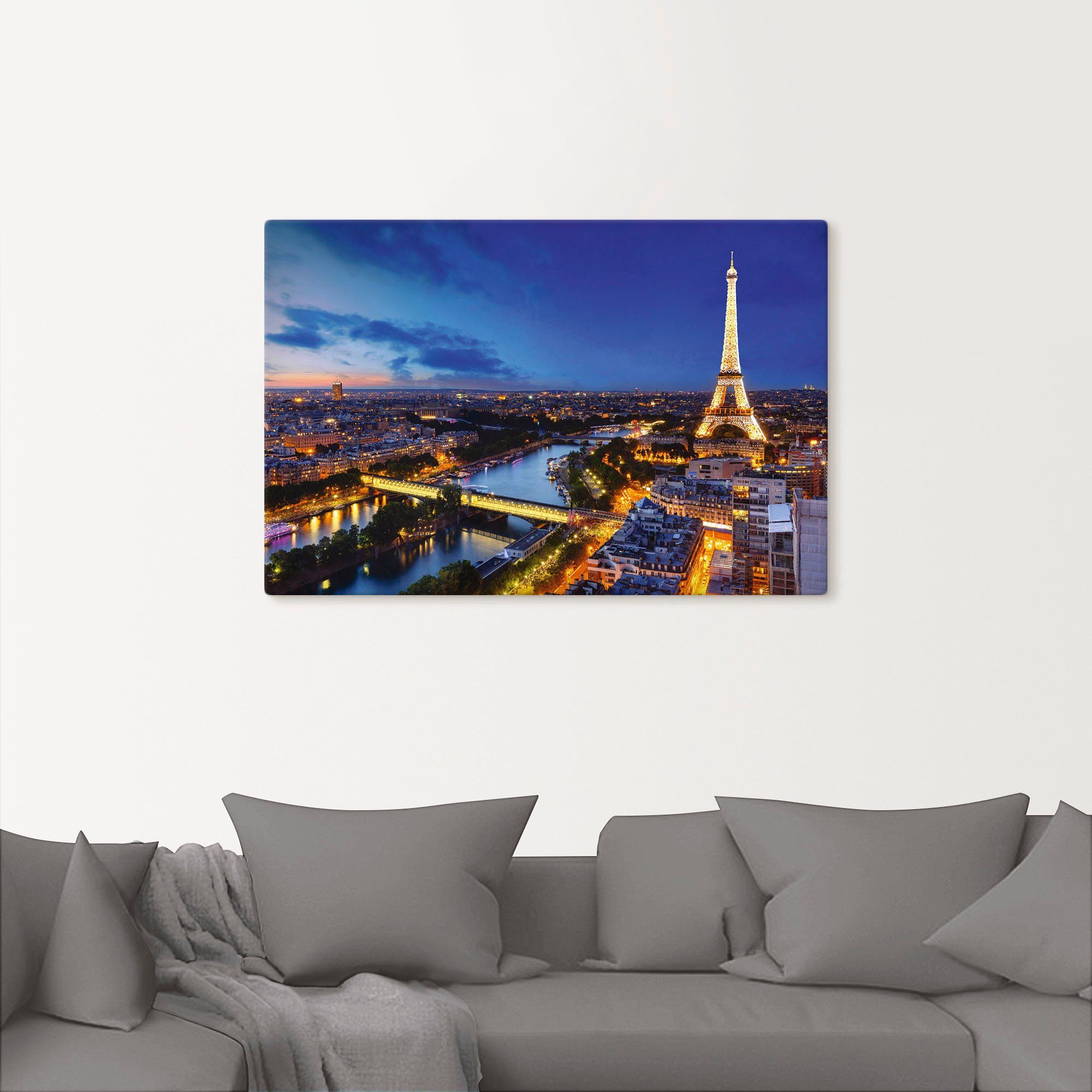 Artland Artprint Eiffeltoren en Seine ‘s avonds, Parijs als artprint van aluminium, artprint voor buiten, artprint op linnen, poster, muursticker