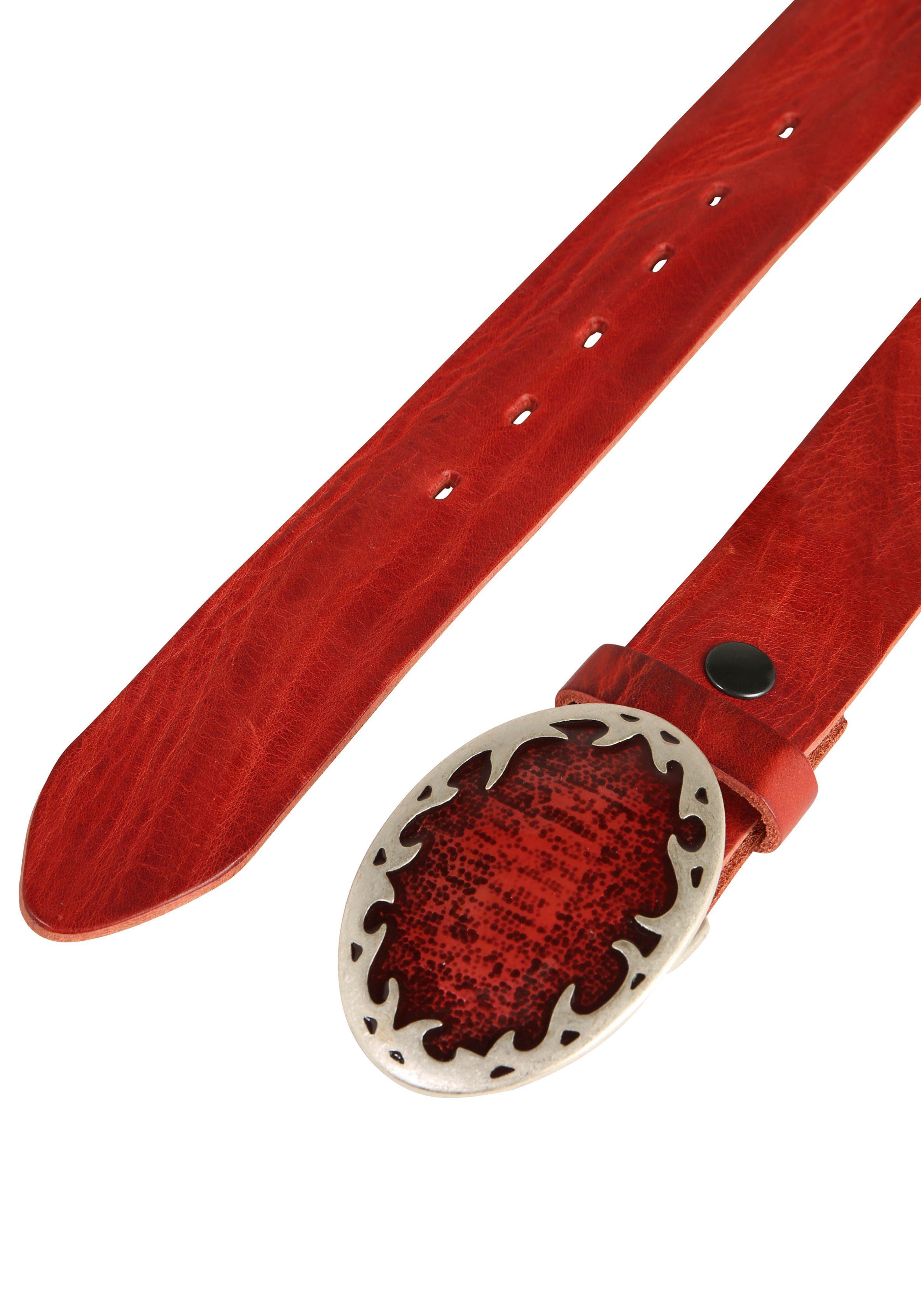 RETTUNGSRING by showroom 019° Leren riem met verwisselbare sluiting "vlam ovaal rood"