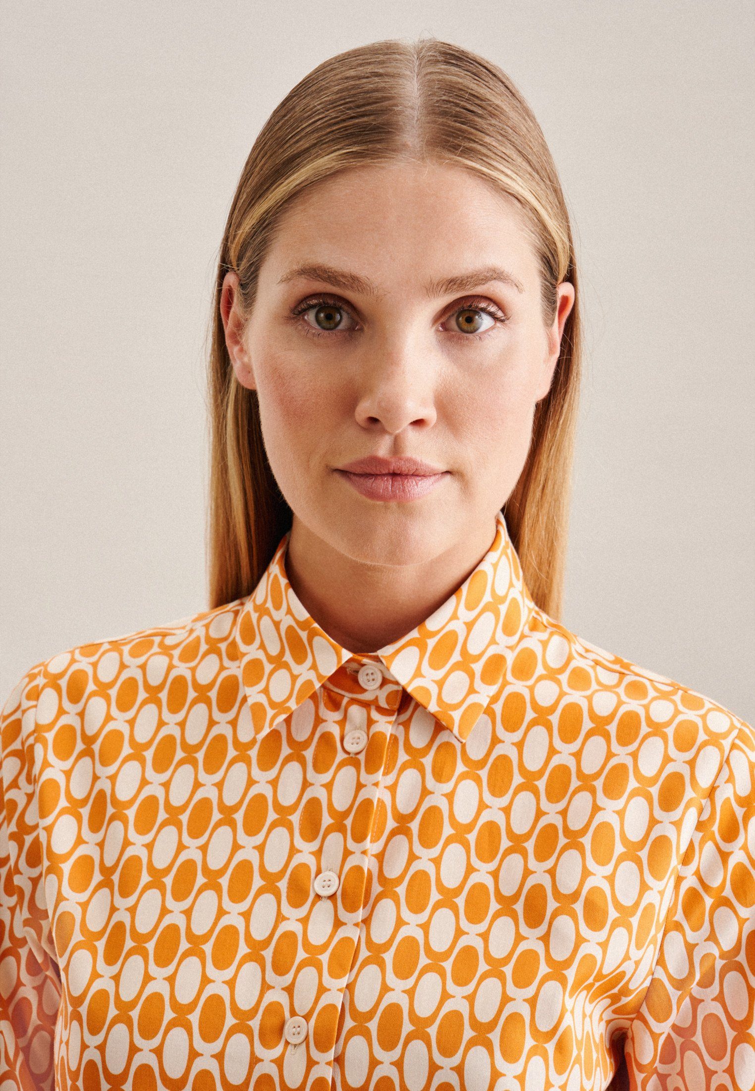 seidensticker Overhemdblouse Zwarte roos Lange mouwen kraag geometrische motieven