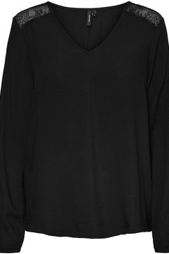 vero moda curve blouse met lange mouwen met kanten inzetten zwart
