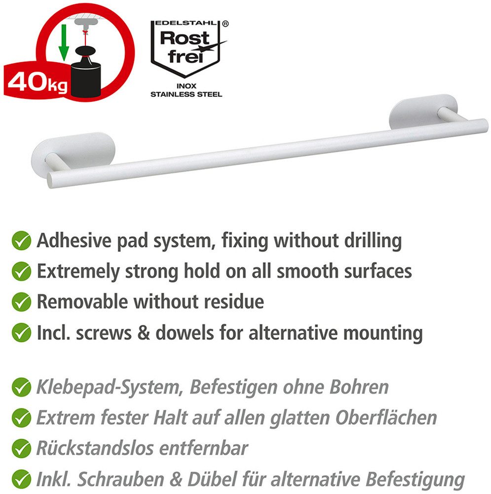 WENKO Handdoekstang Turbo-Loc® model Uno Orea van roestvrij staal, bevestiging zonder boren, 60 cm