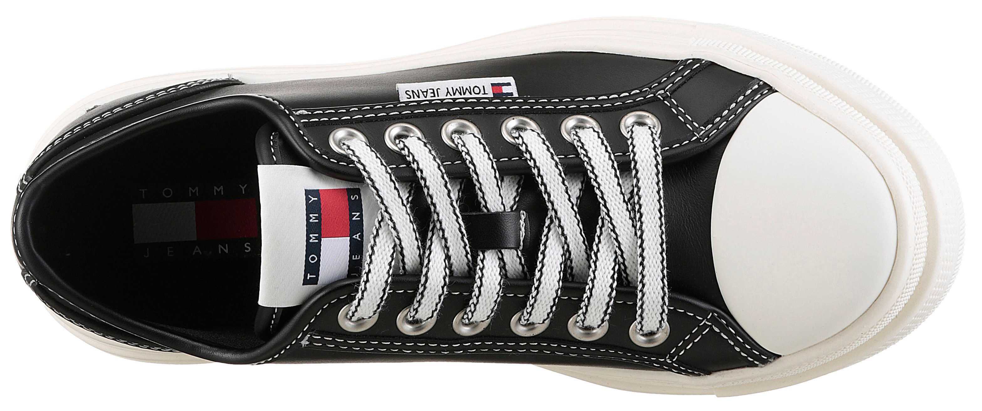 TOMMY JEANS Plateausneakers TJW FOXING VULC LC LEATHER , vrijetijdsschoen, lage schoen, veterschoen, contrast-veters