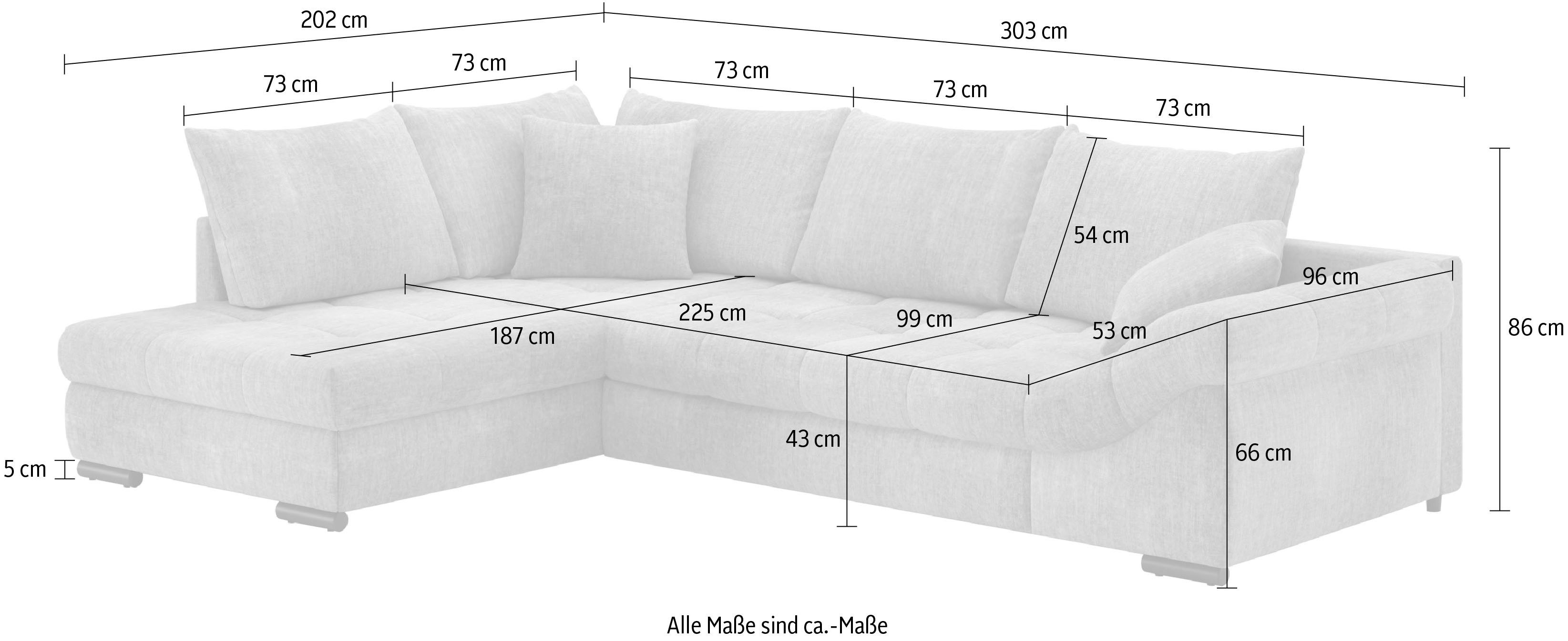 Mr. Couch Hoekbank Allegro DuraFlex, L-vorm Hochschläfer beduitbreiding, koudschuimvering, tot 140 kg belastbaar