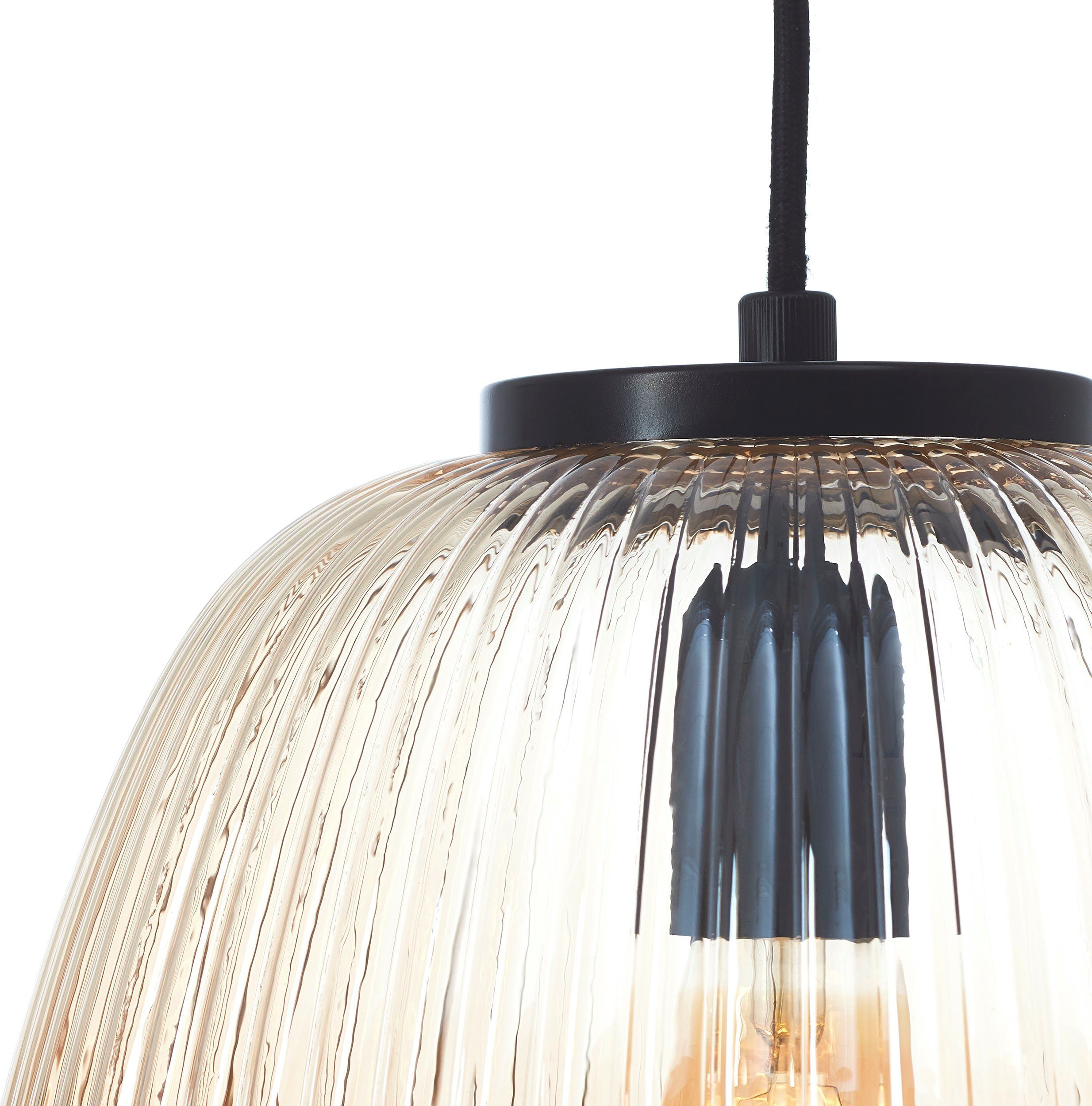 Brilliant Leuchten Hanglamp Kaizen Gegolfd glas, D 25 cm, E27, inkortbaar, amber-barnsteenkleuren