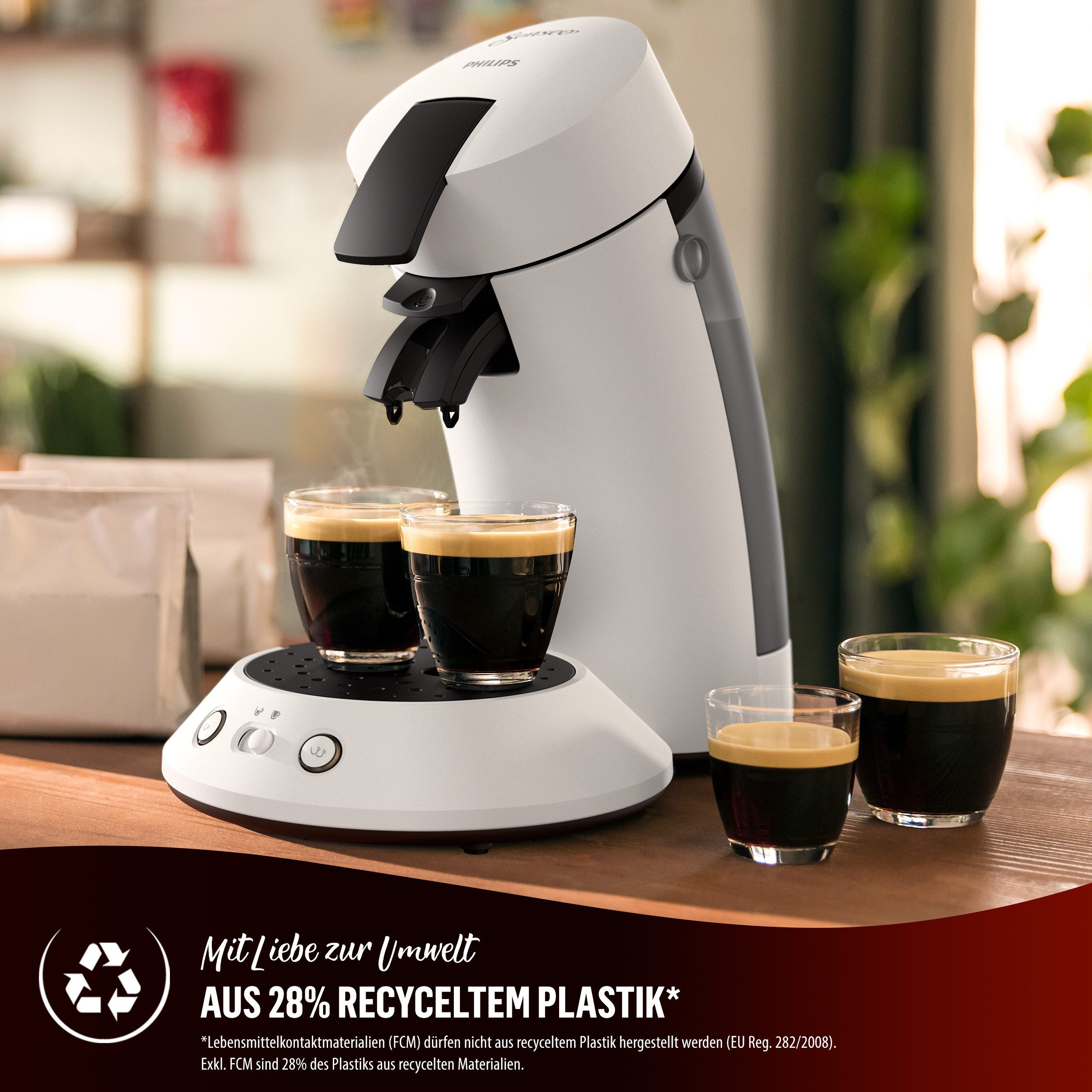 Senseo Koffiepadautomaat Original Plus CSA210/10, van 28% gerecycled plastic, inclusief gratis toevoeging (waarde 5 € rrp)