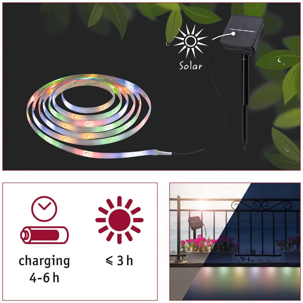 Paulmann Led-strepen Solar met Dämmerungssensor IP44 3m RGB 0,3W Zwart (1 stuk)