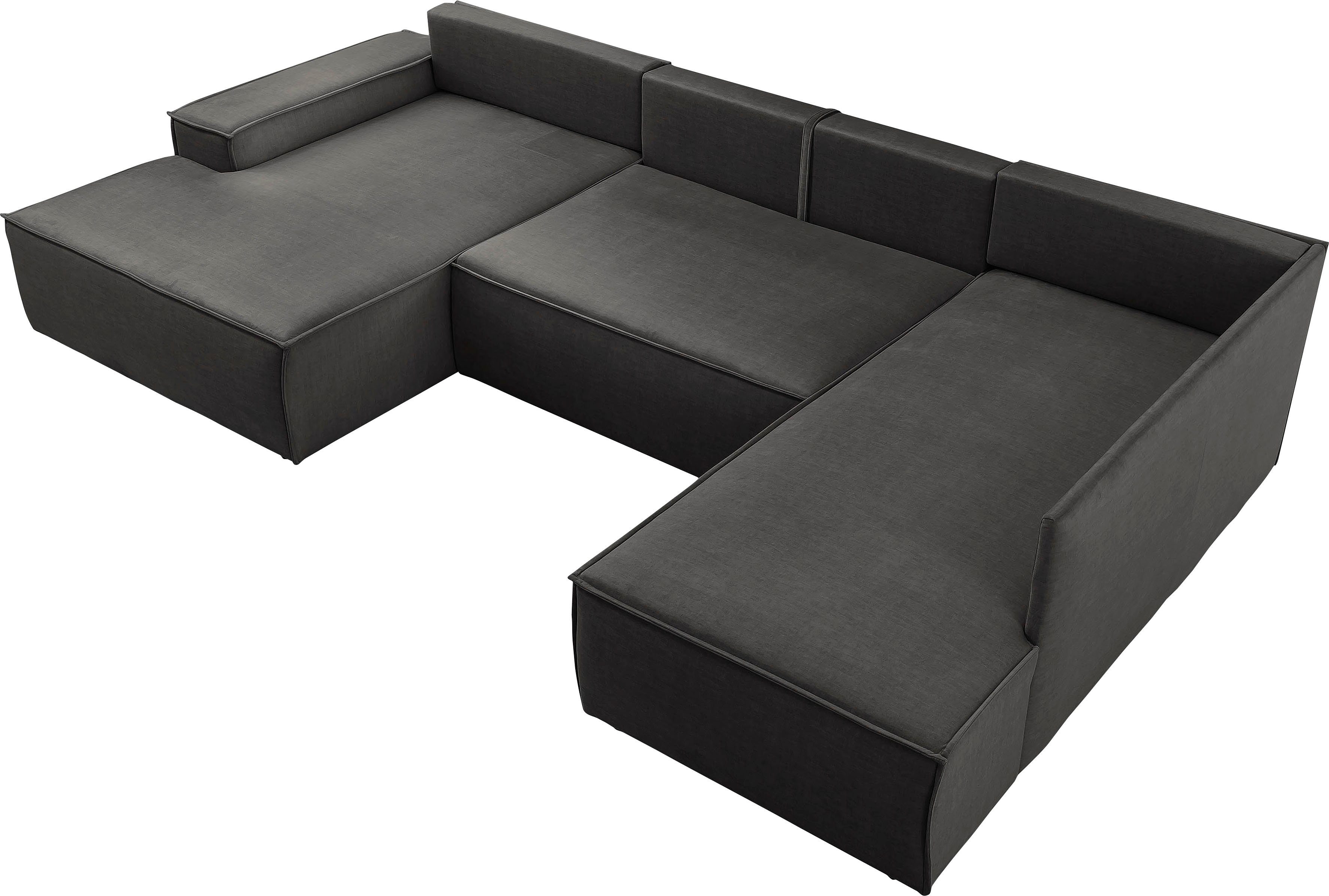 Home affaire Zithoek SHERWOOD 329 cm, U-vorm, slaapbank, Slaapfunctie met bedkist (194x139 cm), cord, vintage, fluweel