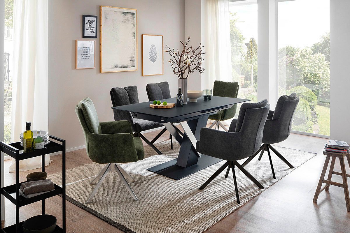MCA furniture Eettafel MASSARO tafel met voet 160-210 cm Keramiek, metaal, synchronisatie-uittrekmechanisme, uittrekbaar, 6-8 personen