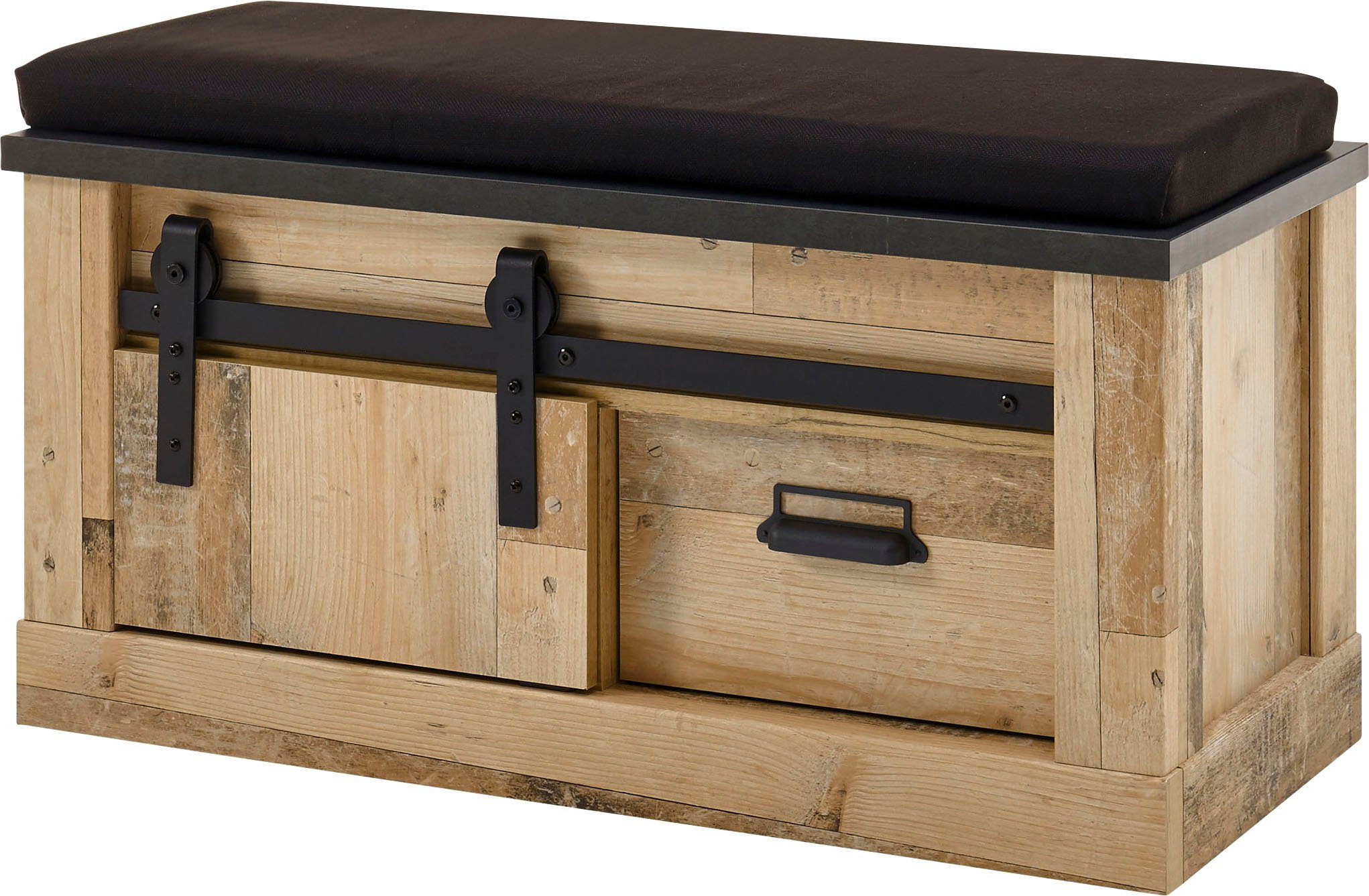 Home affaire Zitbank Sherwood moderne houtdecor, met schuurdeurbeslag van metaal, breedte 93 cm