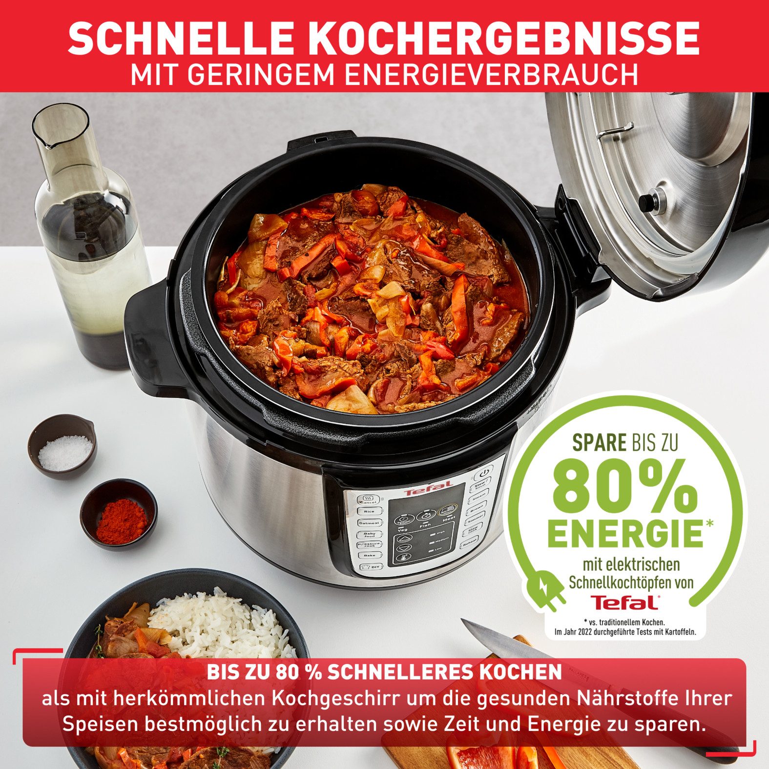 Tefal Multi-cooker CY505E Fast & Delicious elektrische snelkookpan, 25 programma’s, 6l capaciteit, inclusief receptenboek
