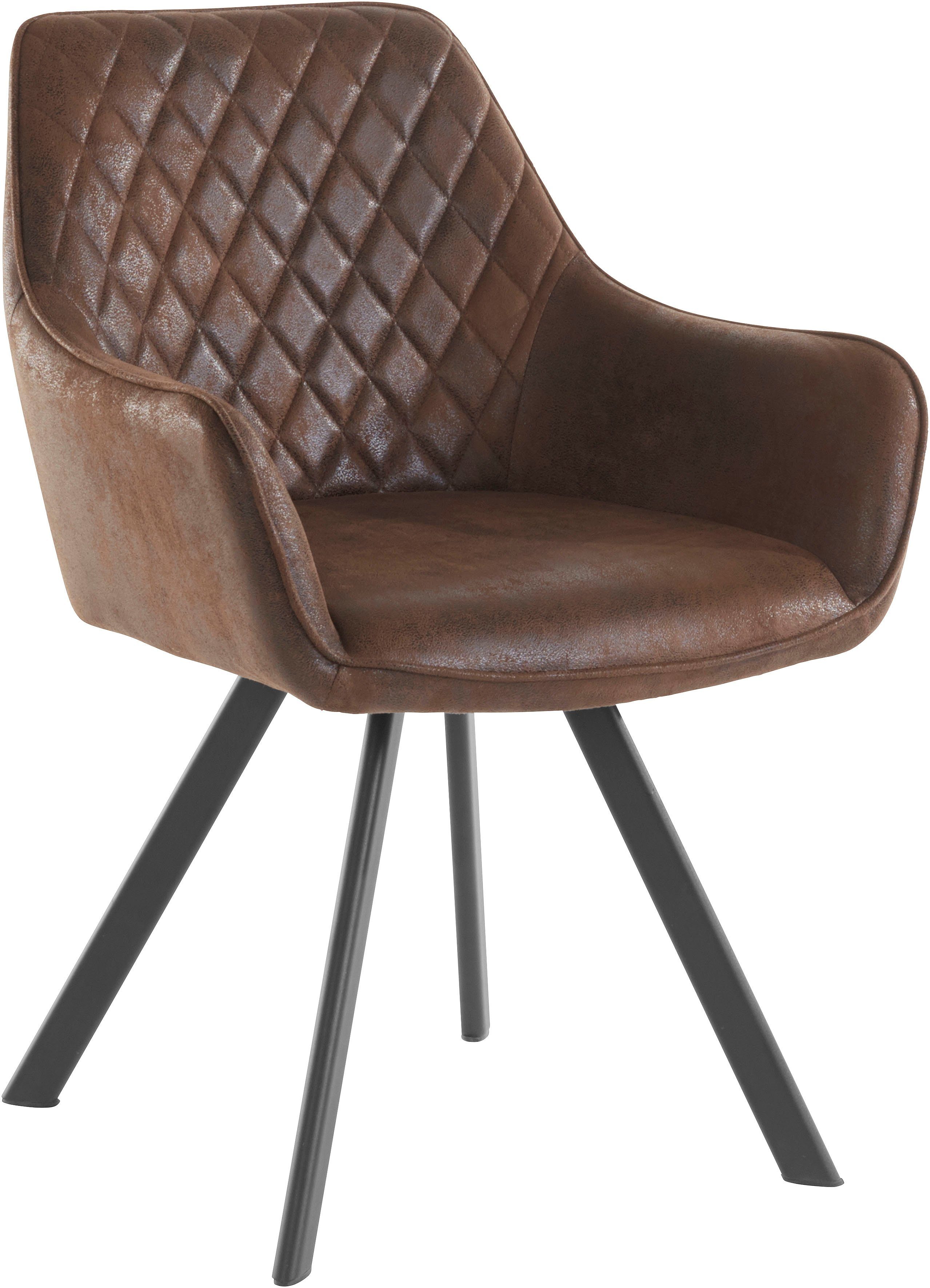 INOSIGN Eetkamerstoel Olga met zwarte metalen poten en decoratief diamantvormig stiksel (1 stuk) 4 poot stoelen bruin