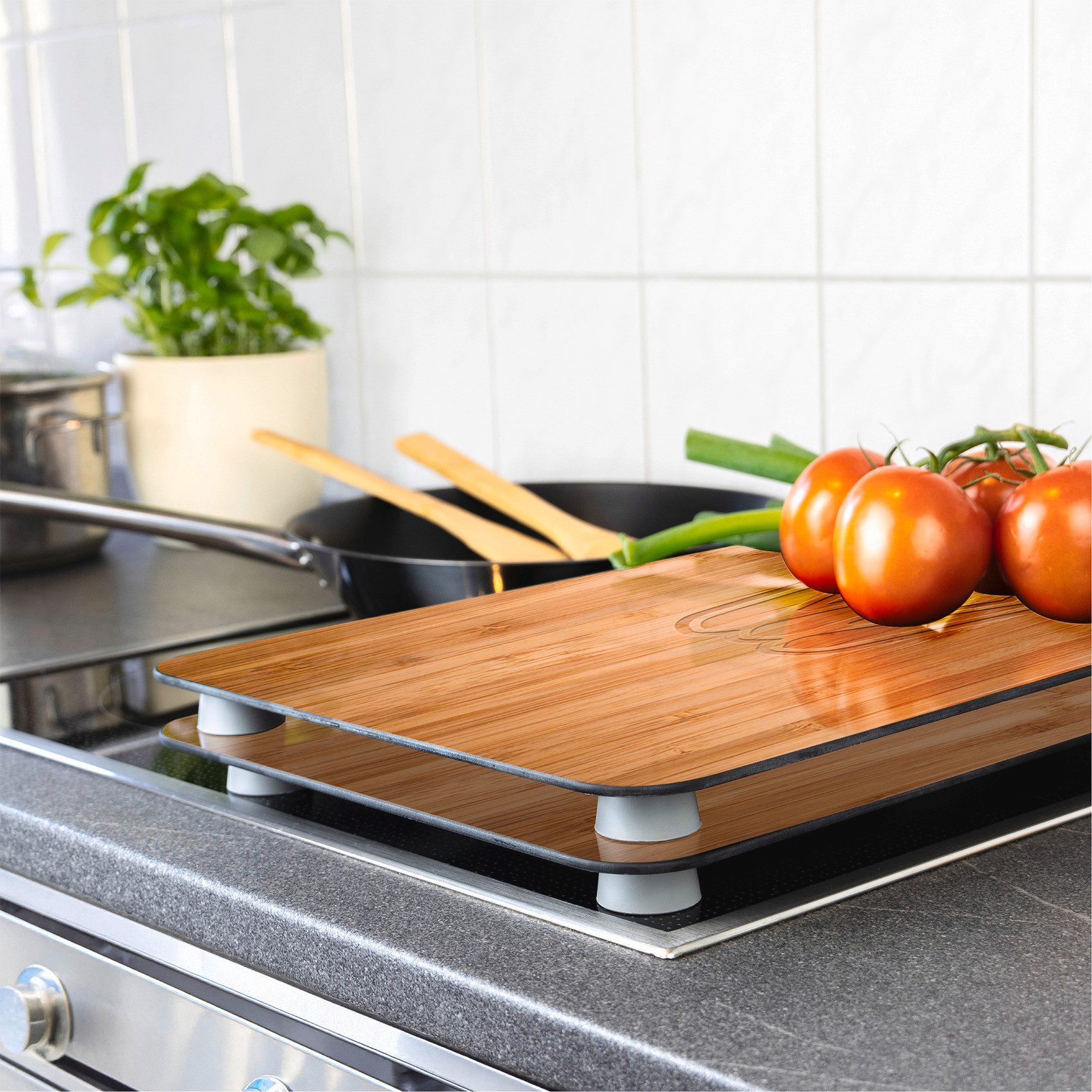 WENKO Kookplaatdeksel Universeel model Lunch Kookplaatafdekking voor alle soorten kookplaten, krasvast, met antislipvoetjes (set, 2-delig)