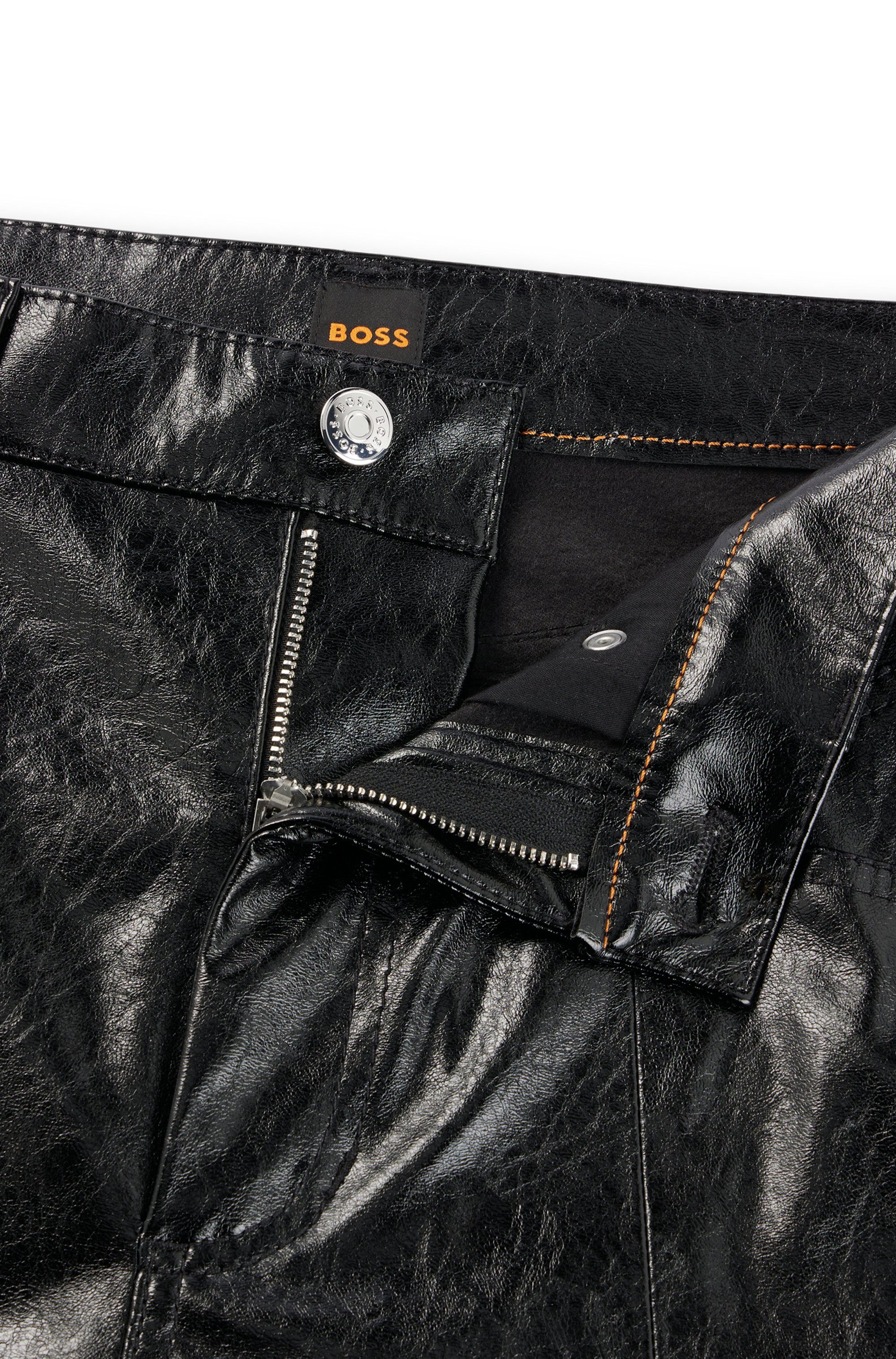 Boss Orange Imitatieleren broek C_Tadas met insteekzakken, riemlussen, sierranden